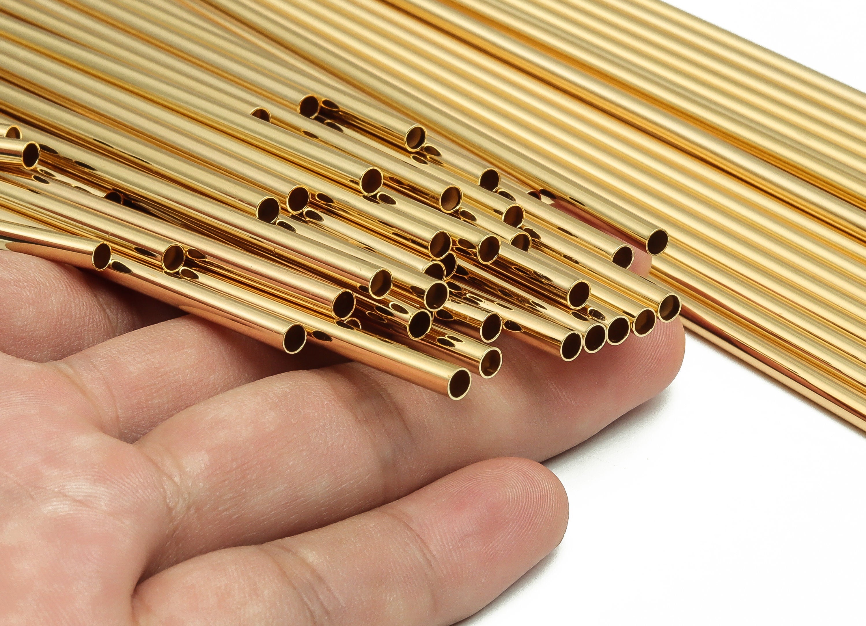 Brass Himmeli Tubes -Brass Himmeli DIY Tube Beads - Geometric Shapes - For Air Plants - 18k Real Gold Plated Brass-3.5x0.2x200mm-RGP4051-200 - DOMEDBAZAAR