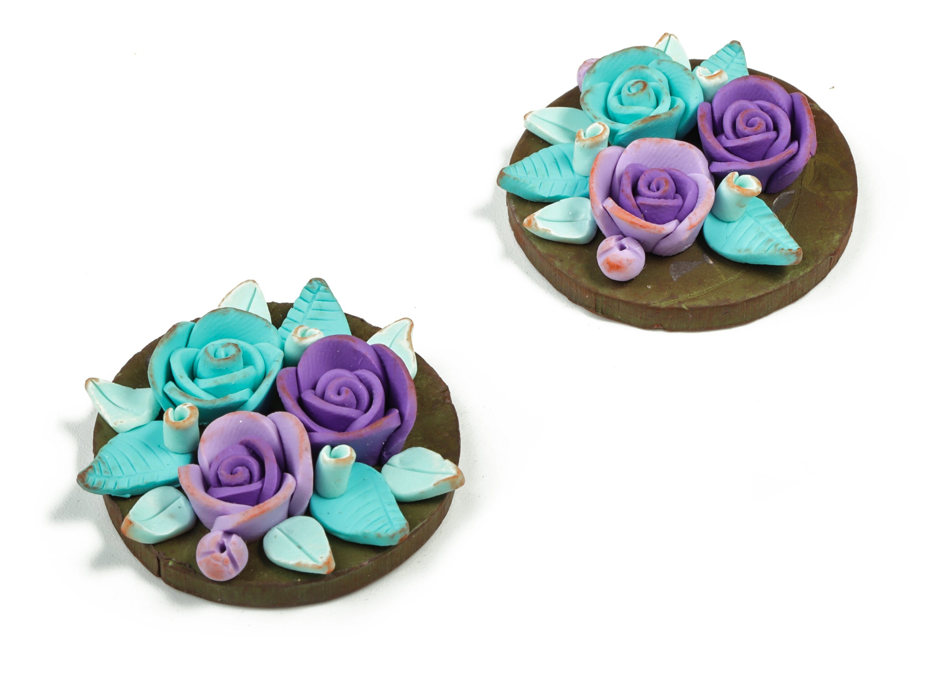 PolymerClay Round Flower Earring Charms - PolymerClay Circle Flower Pandant - Earring Finding - Jewelry Handmade - 34.42x34x10.2mm - PC2269B - DOMEDBAZAAR