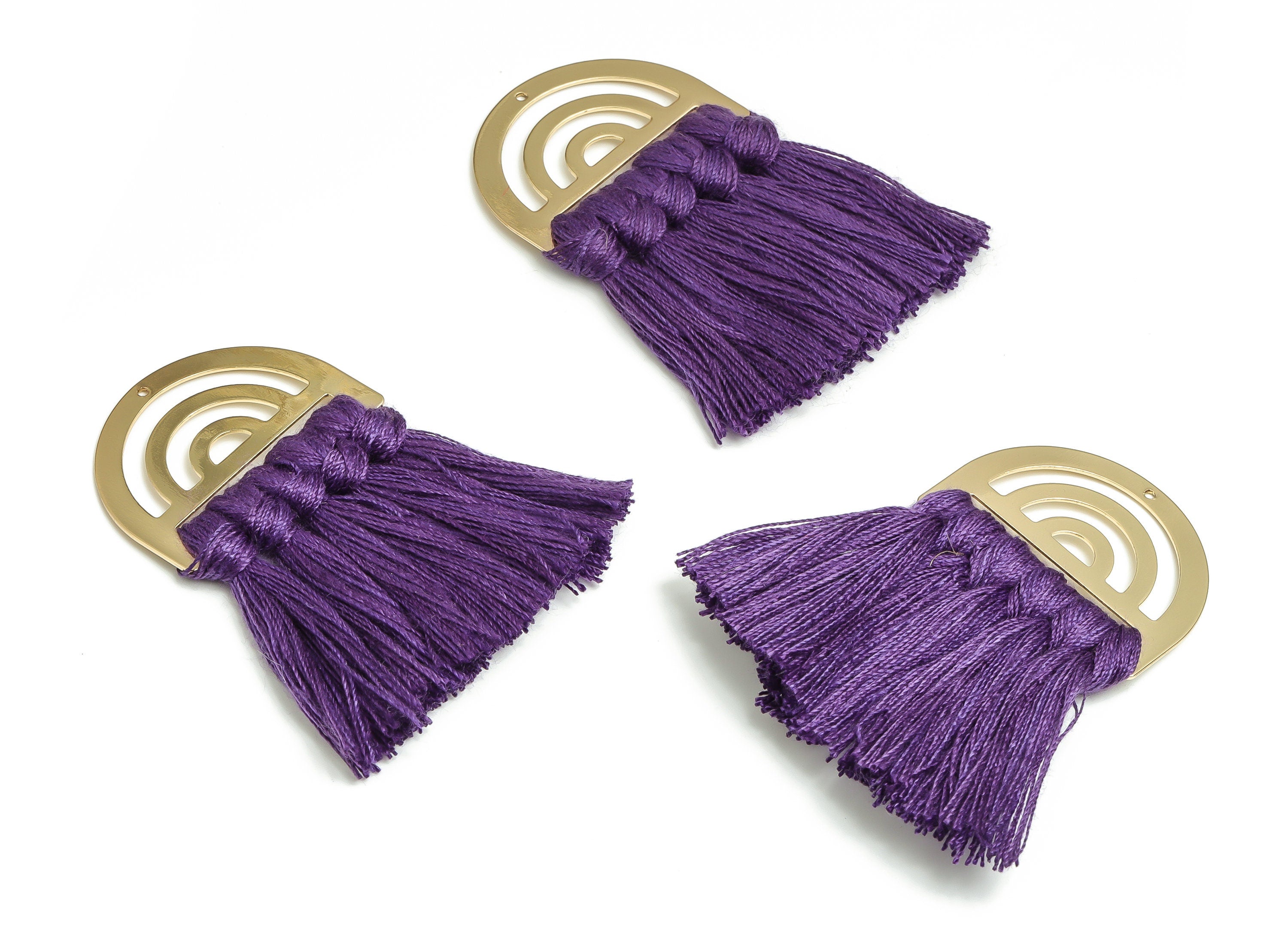 Tassel Earring Charms - Cotton Tassels - D Gold Brass Earrings - Gold Tone Plated Brass Cotton - Jewelry Supplies - 35.2x29.83x0.7mm -TS1175 - DOMEDBAZAAR