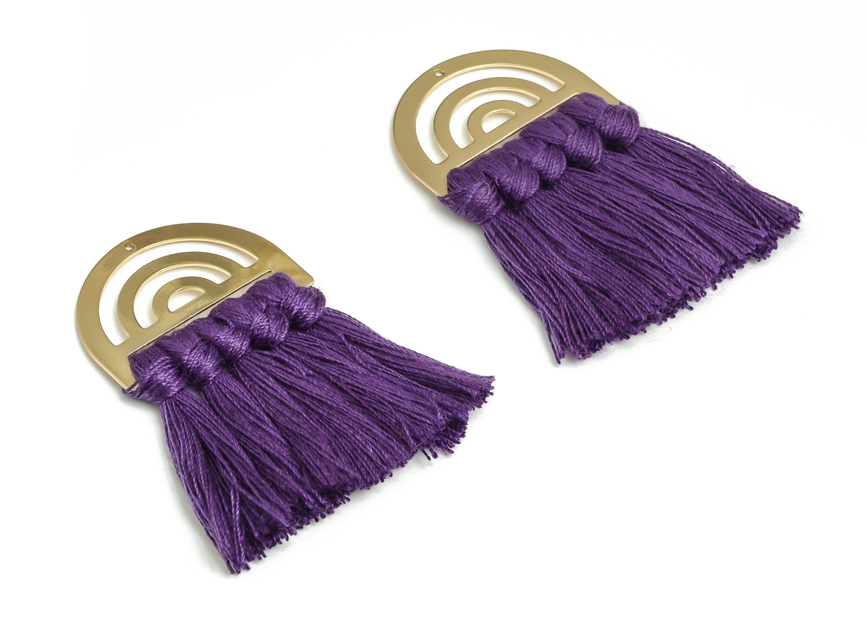 Tassel Earring Charms - Cotton Tassels - D Gold Brass Earrings - Gold Tone Plated Brass Cotton - Jewelry Supplies - 35.2x29.83x0.7mm -TS1175 - DOMEDBAZAAR