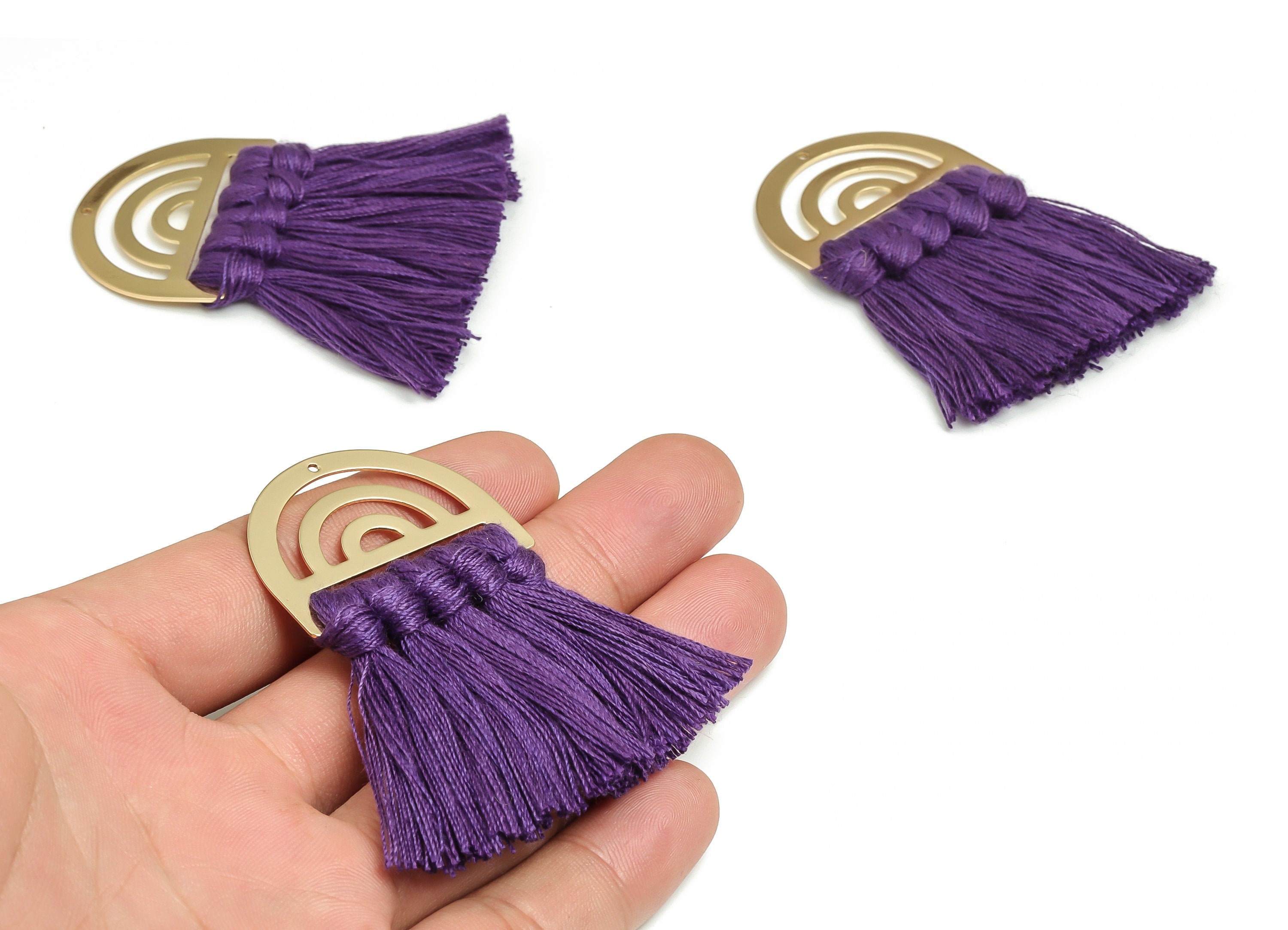 Tassel Earring Charms - Cotton Tassels - D Gold Brass Earrings - Gold Tone Plated Brass Cotton - Jewelry Supplies - 35.2x29.83x0.7mm -TS1175 - DOMEDBAZAAR