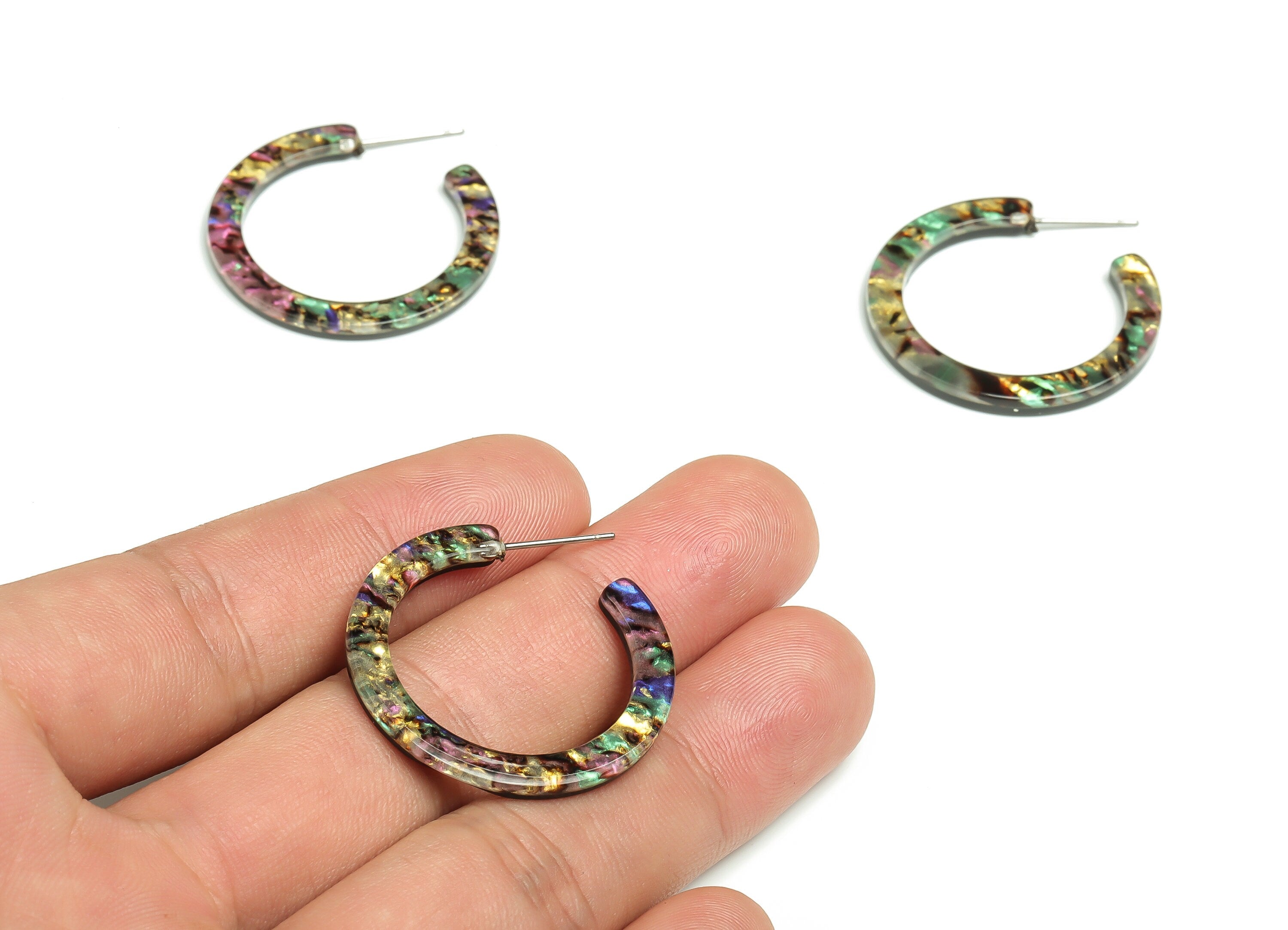Open Hoop Earrings Stud - 1.2 inch Hoop Earring - Mix Round Earring Post - Color Code: A652 - 31.32x31.02x2.64mm - AC1829-A652 - DOMEDBAZAAR