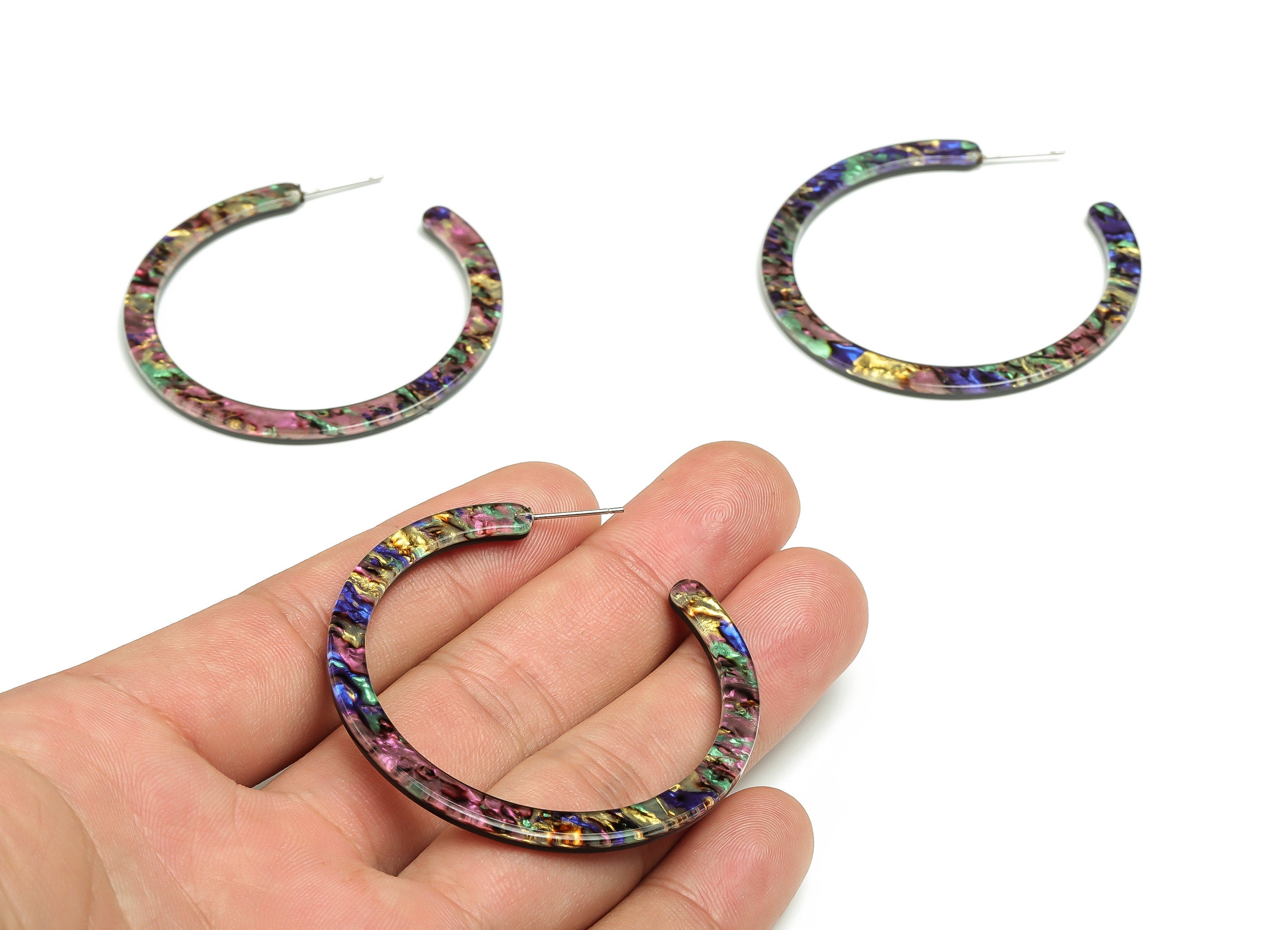 Open Hoop Earrings Stud - 2 inch Hoop Earring - Mix Color Round Earring Post - Color Code: A652 - 50.31x49.87x2.62mm - AC1836-A652 - DOMEDBAZAAR