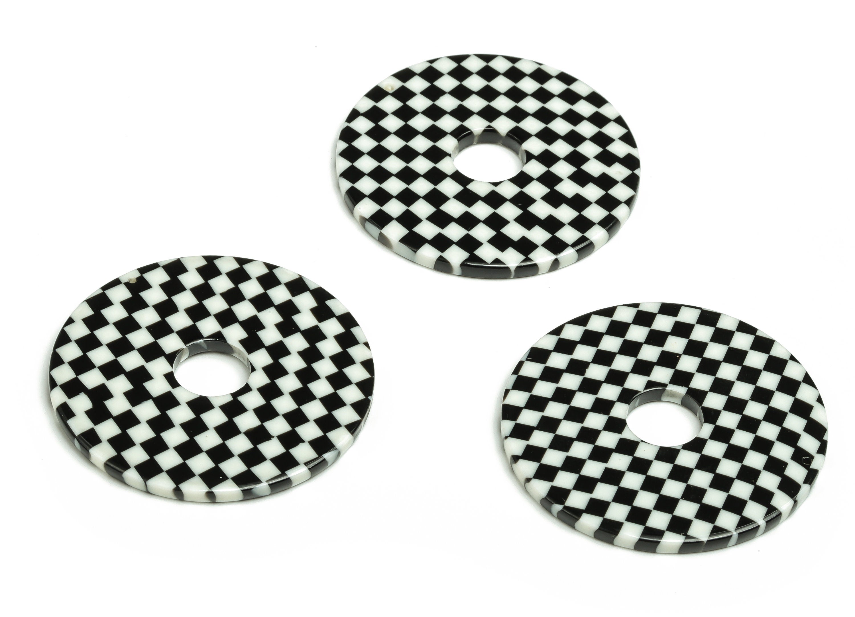 Acetate Round Earring Charms - Checkered Pendant - Earring Finding - Jewelry Supplies - Color Code: A175- 39.5x39.49x2.38mm -AC2336-A175 - DOMEDBAZAAR