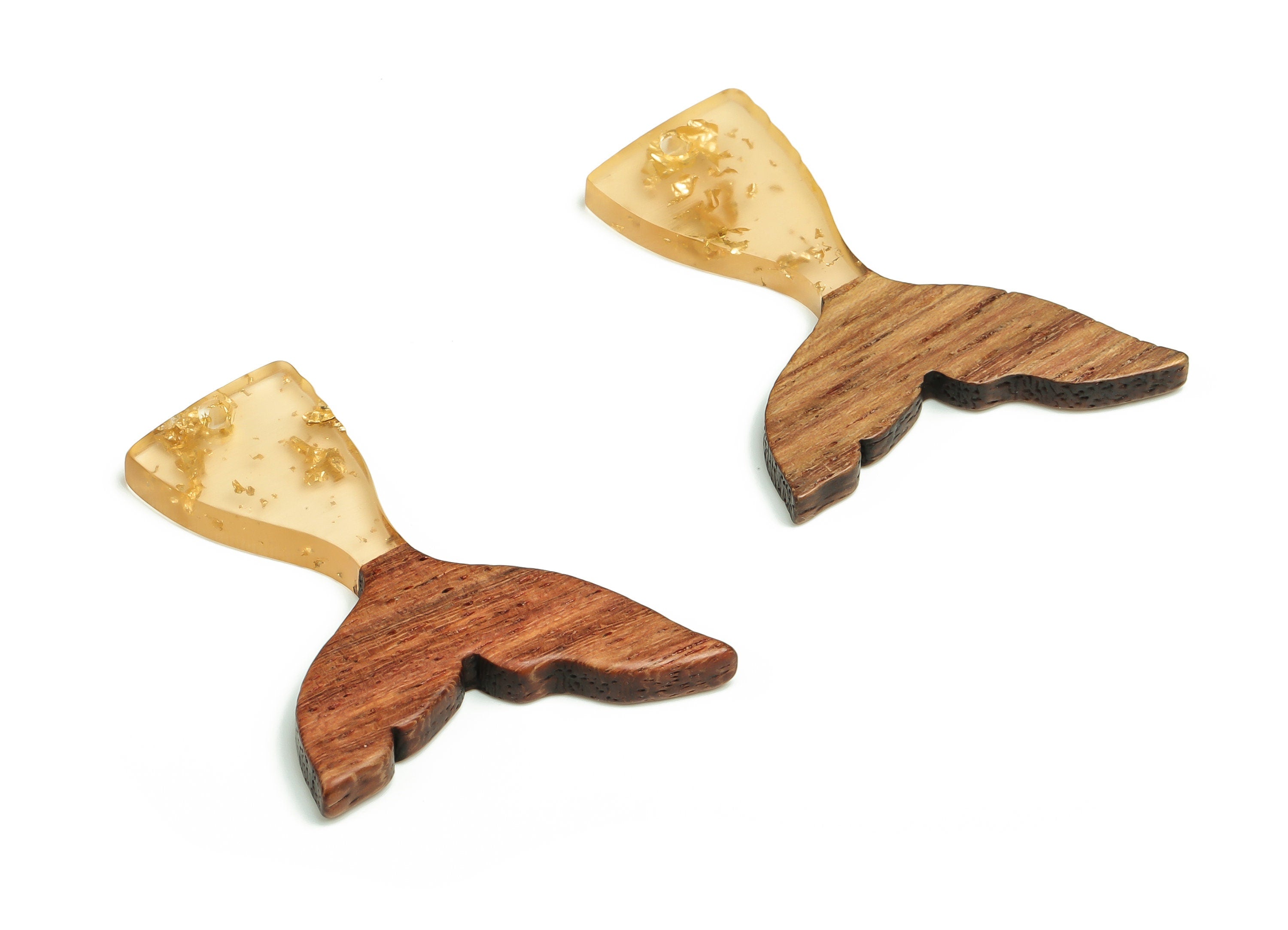 Walnut Wood Fish tail Charms - Resin Fish tail Pendant - Yellow & Coffee Resin Fish tail - Jewelry Supplies - 38.49x27.99x3.08mm - BB1101F - DOMEDBAZAAR