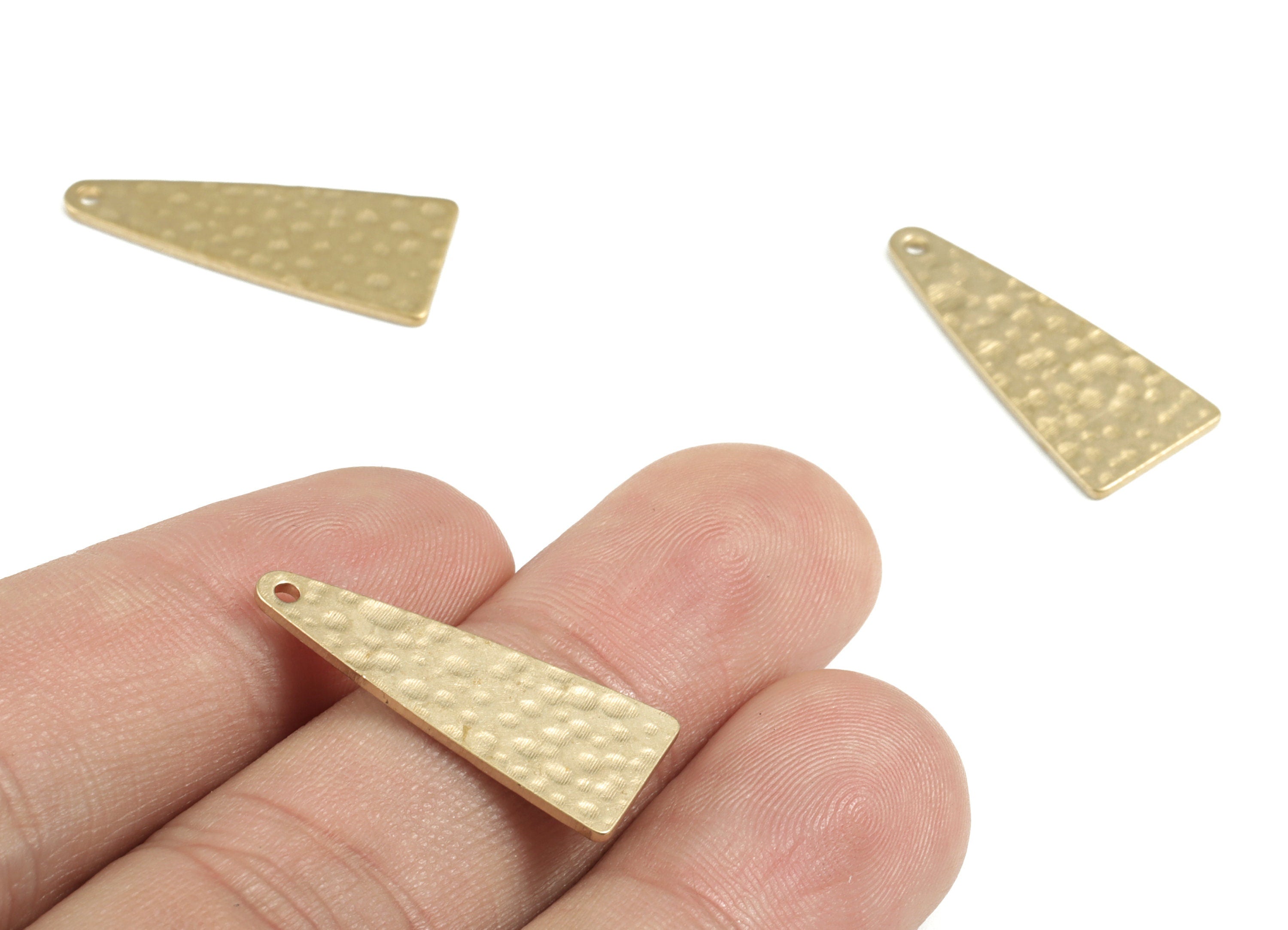 Brass Hammered Earring Charms - Raw Brass Triangle Pendant - Earring Findings - Jewelry Supplies - 24.96x10.89x0.65mm - PP3669 - DOMEDBAZAAR