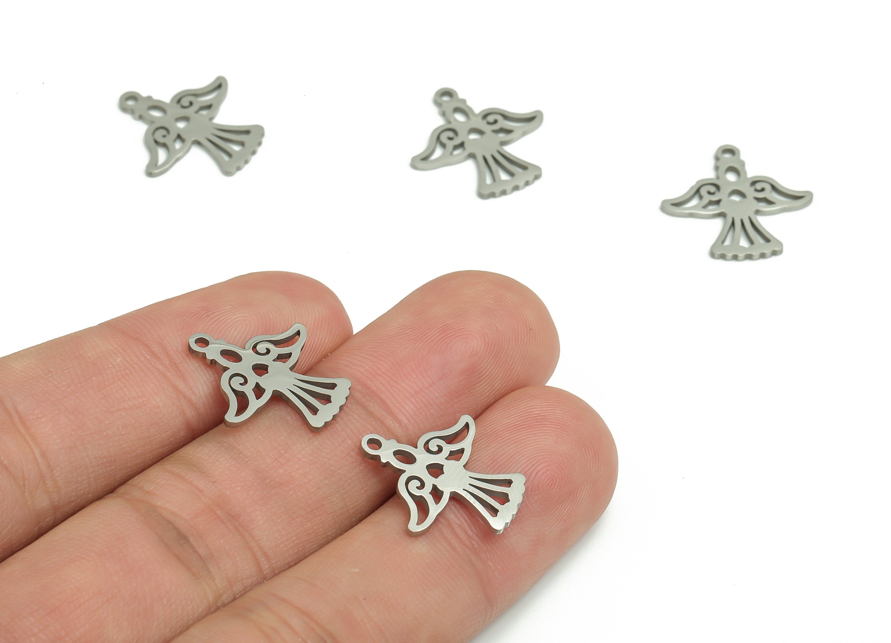 Stainless Steel Angel Earring Charms - Stainless Steel Angel Pendant - Jewelry Making Supplies - 17.01x16.98x0.94mm - SS1273 - DOMEDBAZAAR