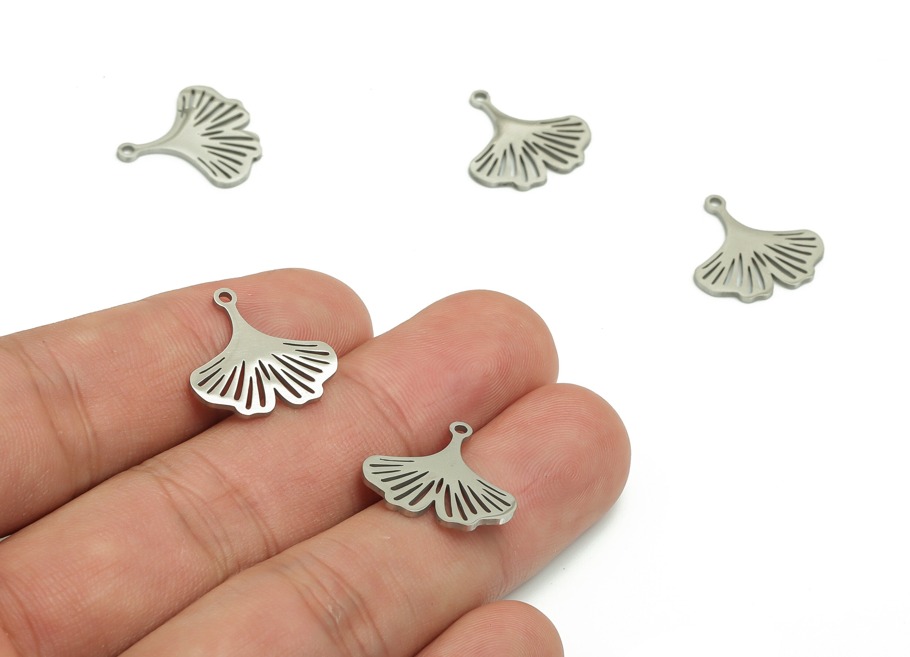 Stainless Steel Ginko Leaf Earring Charms - Stainless Steel Leaf Pendant - Jewelry Making Supplies - 17.32x17.1x0.9mm - SS1284 - DOMEDBAZAAR