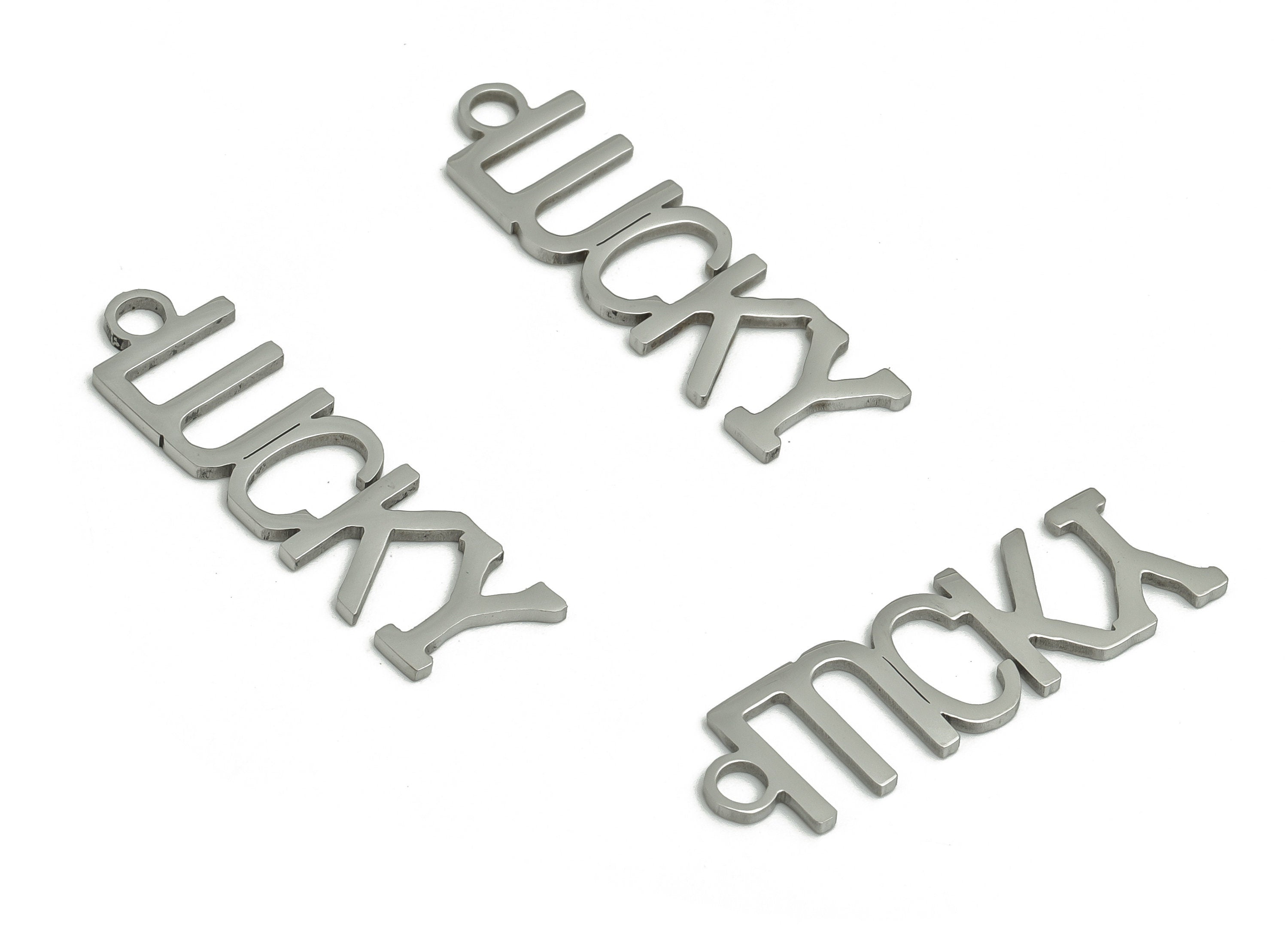 Stainless Steel LUCKY Word Earring Charms - Stainless Steel LUCKY Pendant - Jewelry Making Supplies - 29.55x8.83x1mm - SS1250 - DOMEDBAZAAR