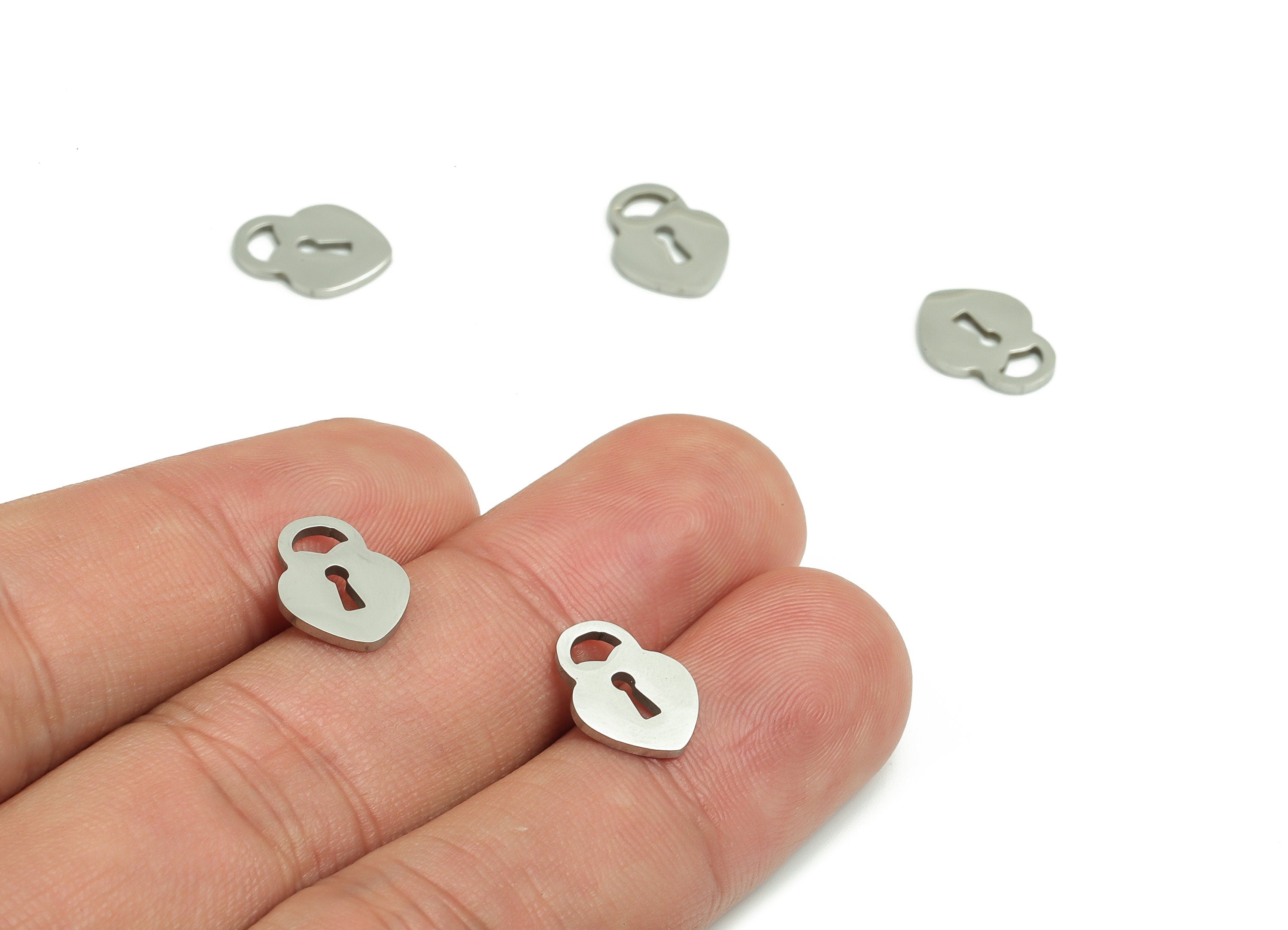 Stainless Steel Lock Earring Charms - Stainless Steel Lock Pendant - Jewelry Making Supplies - 12.02x9.2x0.93mm - SS1302 - DOMEDBAZAAR