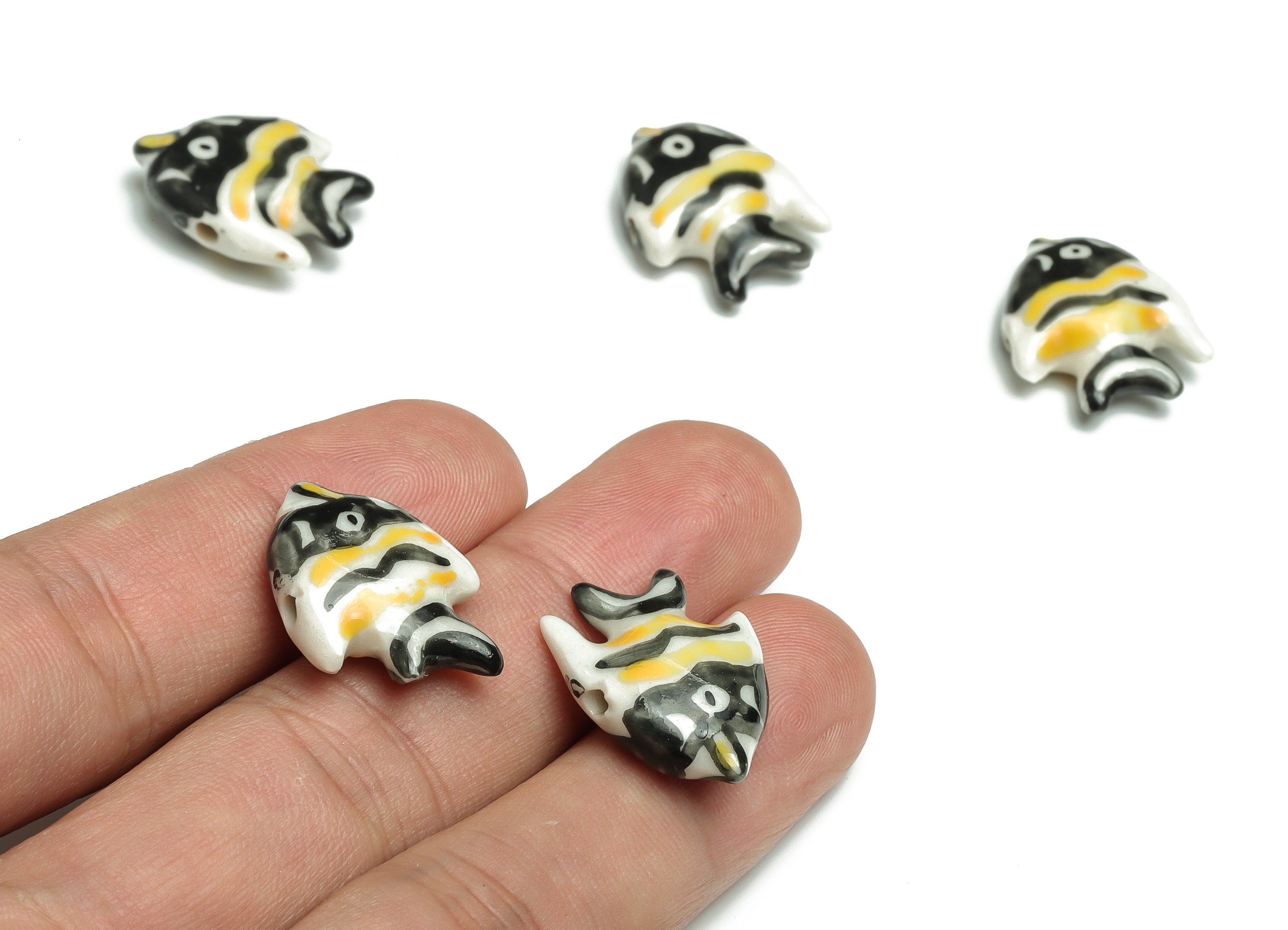 Glazed Ceramic Fish Beads - Carved Fish Beads - Handmade Beads - Necklace Beads - Connectors Beads - 21.92x16.85x6.81mm - NS1423B - DOMEDBAZAAR