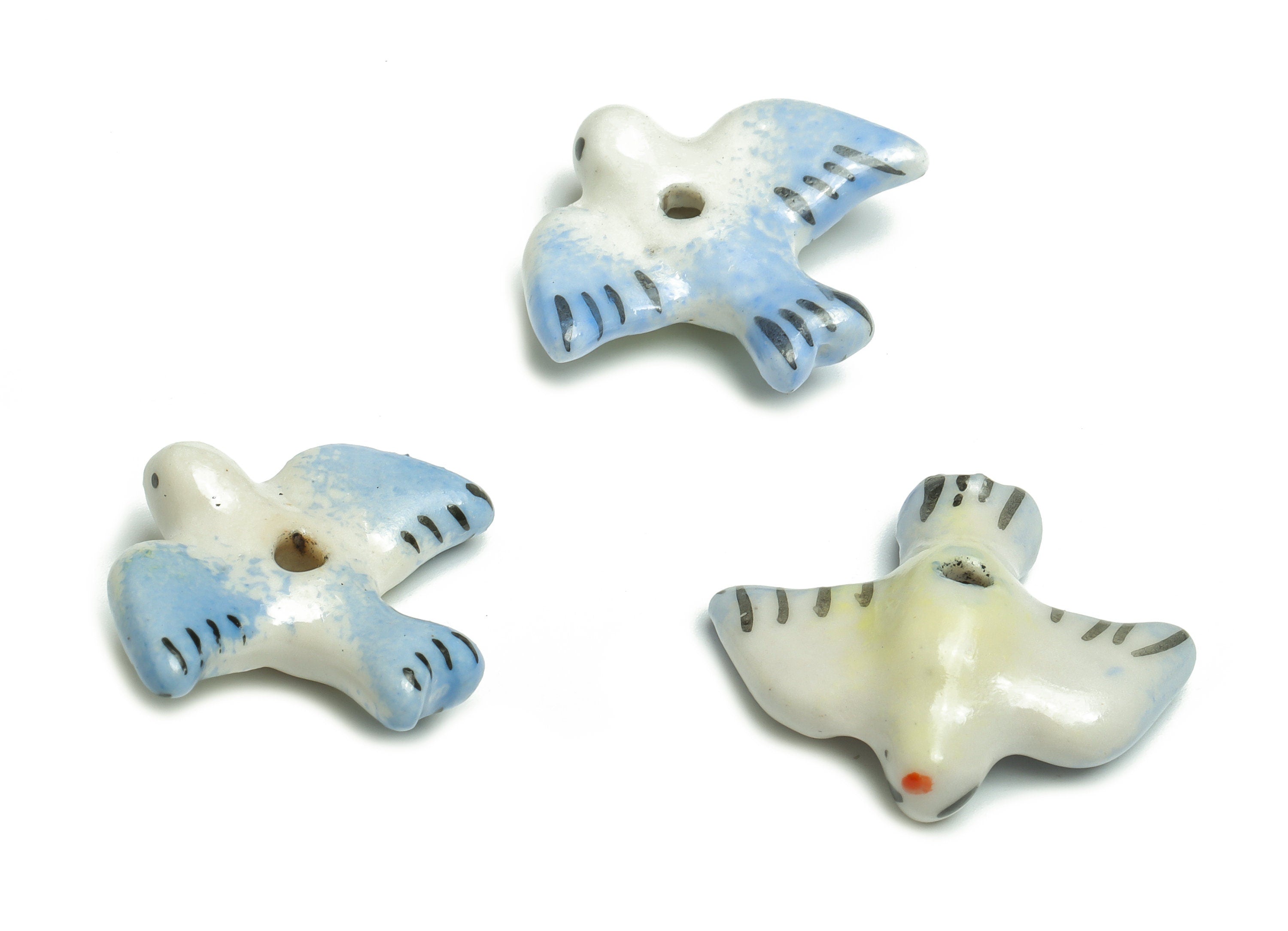Glazed Ceramic Bird Beads - Carved Bird Beads - Handmade Beads - Necklace Beads - Connectors Beads - 23.18x19.9x5.33mm - NS1424 - DOMEDBAZAAR