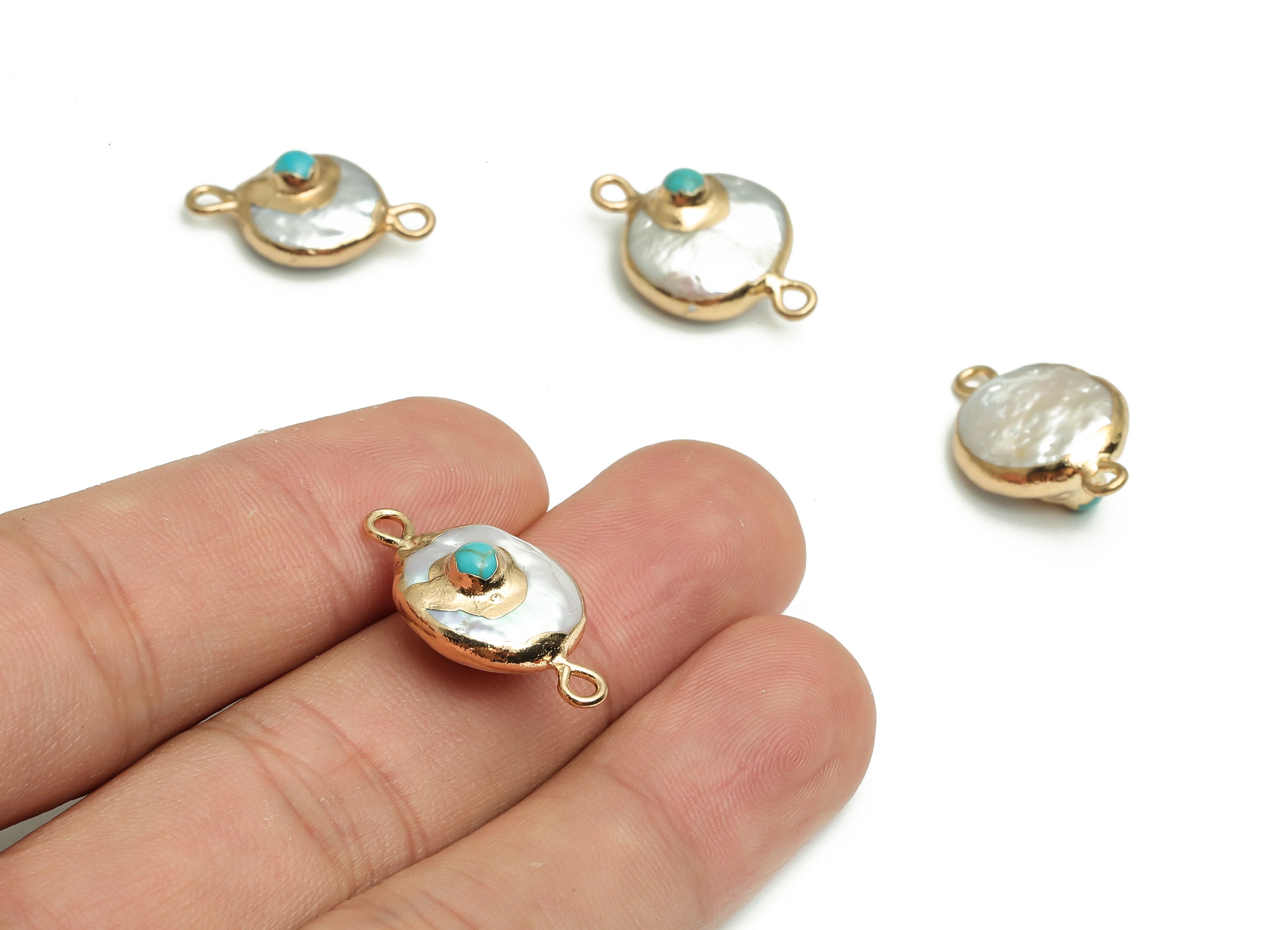 Pearl Round Pendant Charm – Iron Circle Charm – Gold Tone Plated Alloy - DIY Jewelry Making Supplies - 19.43x12.04x5.49mm - NS1421 - DOMEDBAZAAR