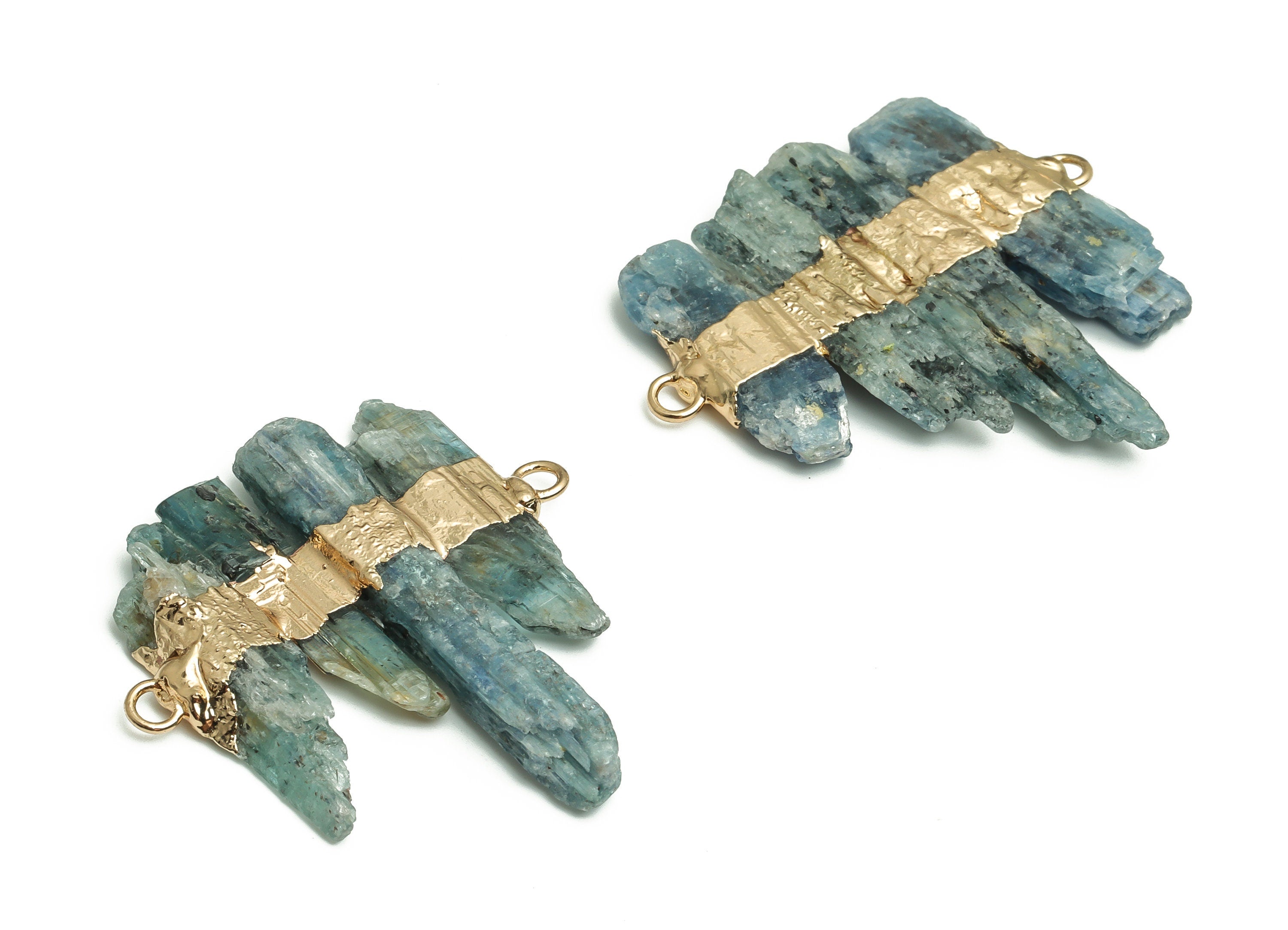 Blue Crystal Strip Earring Charm - Natural Stone - Iron Strip Pendant - Gold Tone Plated Alloy – Average Size - 38.84x29.97x4.12mm – NS1403 - DOMEDBAZAAR