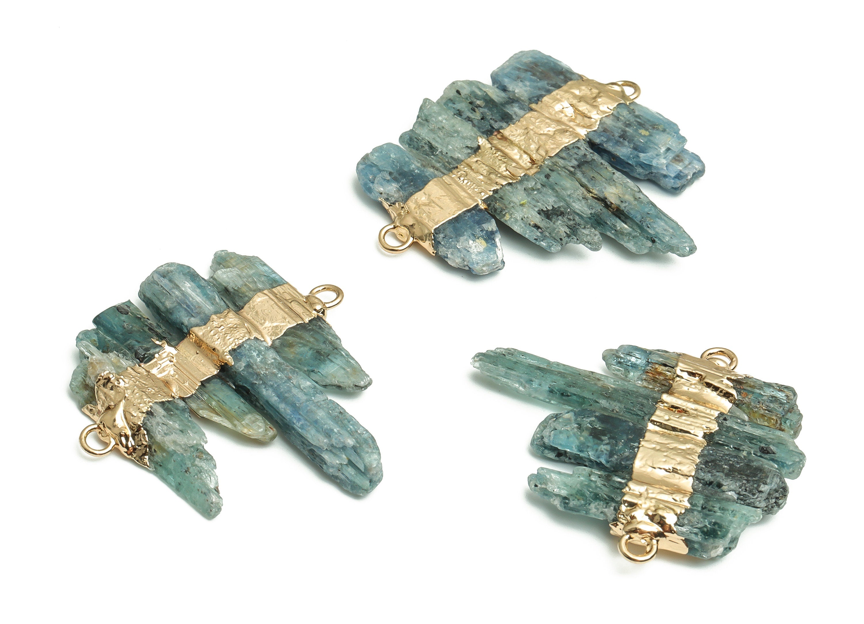 Blue Crystal Strip Earring Charm - Natural Stone - Iron Strip Pendant - Gold Tone Plated Alloy – Average Size - 38.84x29.97x4.12mm – NS1403 - DOMEDBAZAAR