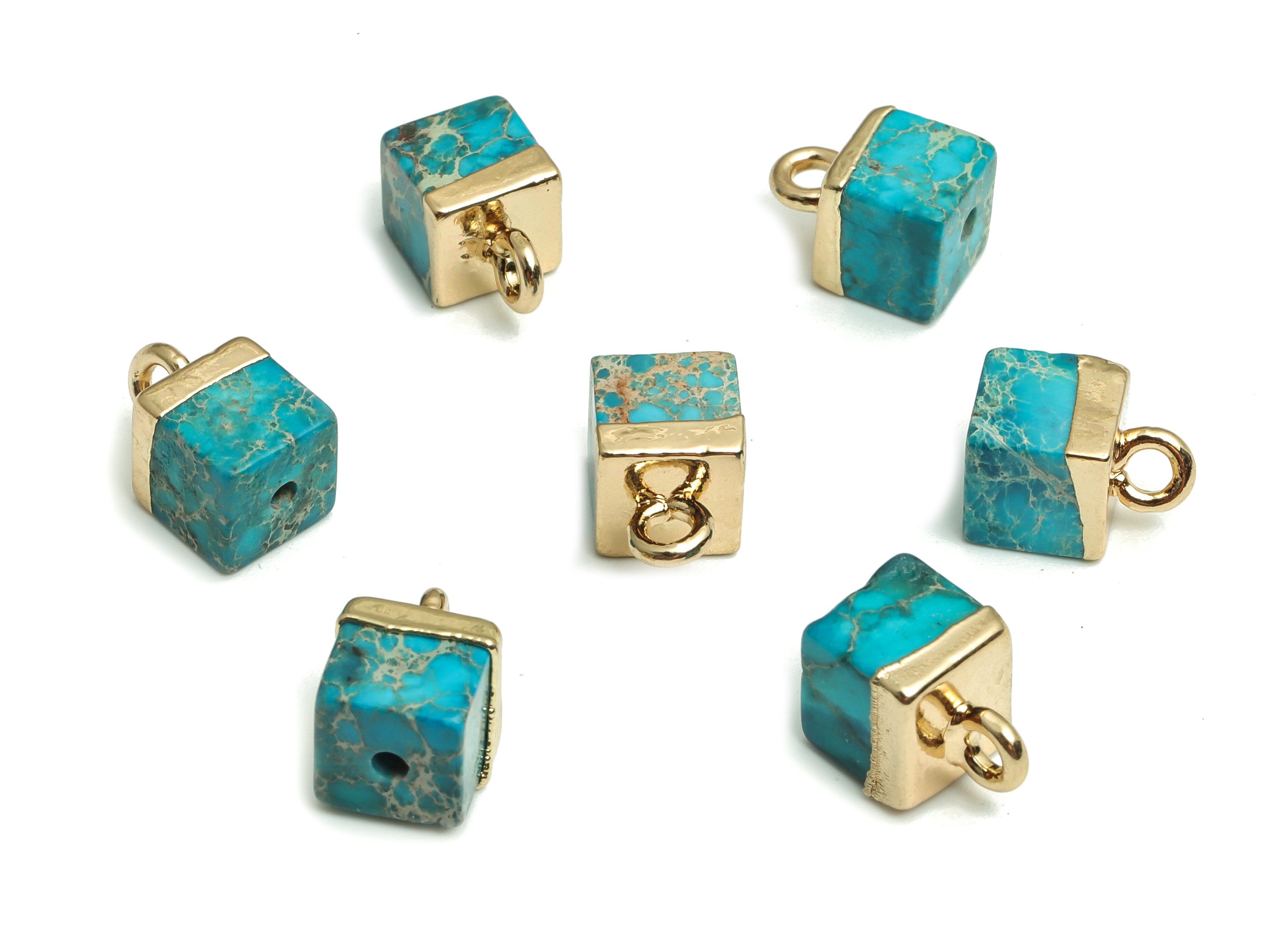Imperial Pine Earring Charms - Iron Square Pendant - Natural Stone - Gold Tone Plated Alloy – Jewelry Supplies - 10.16x6.75x6.75mm – NS1407 - DOMEDBAZAAR