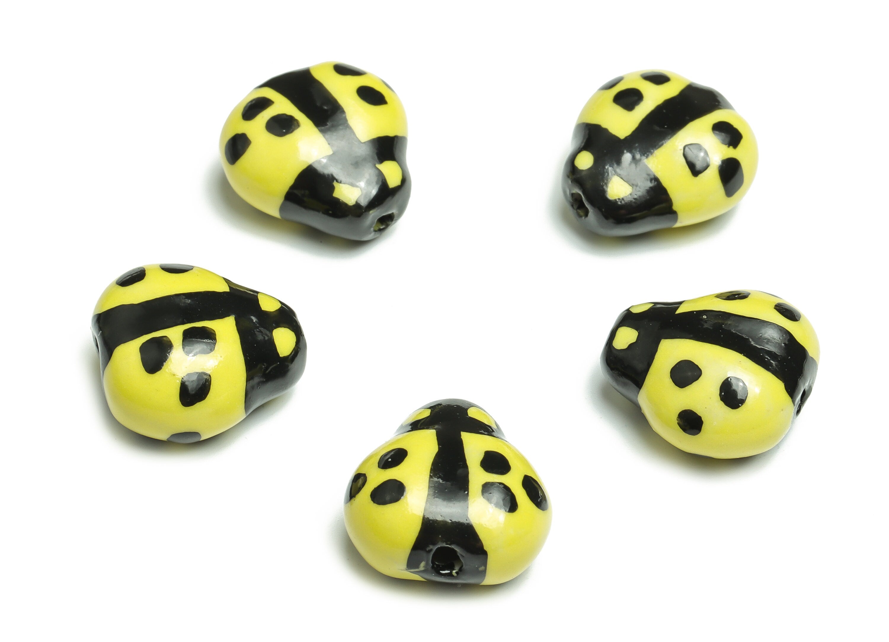 Glazed Ceramic ladybug Beads - Carved ladybug Beads - Handmade Beads - Necklace Beads - Connectors Beads - 15.52x15.41x8.77mm - NS1422A - DOMEDBAZAAR