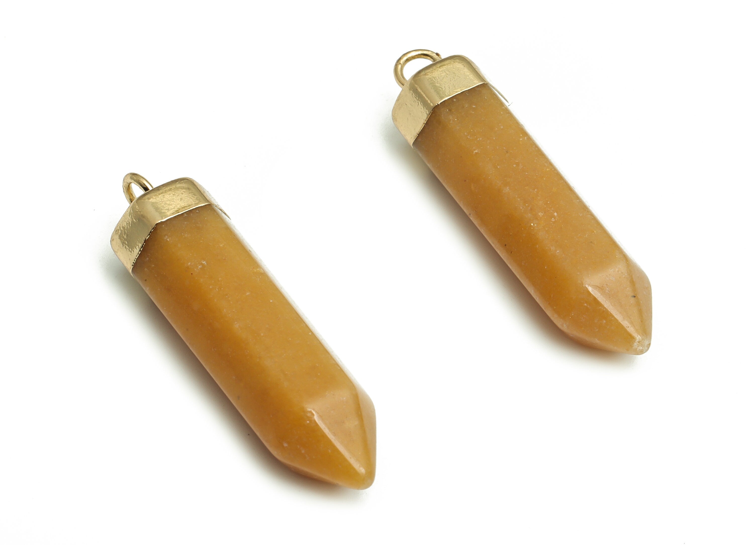 Huang Yushi Spike Earring Charms - Iron Strip Pendant - Natural Stone - Gold Tone Plated Alloy – Jewelry Supplies - 34.53x9.02x9mm – NS1414 - DOMEDBAZAAR