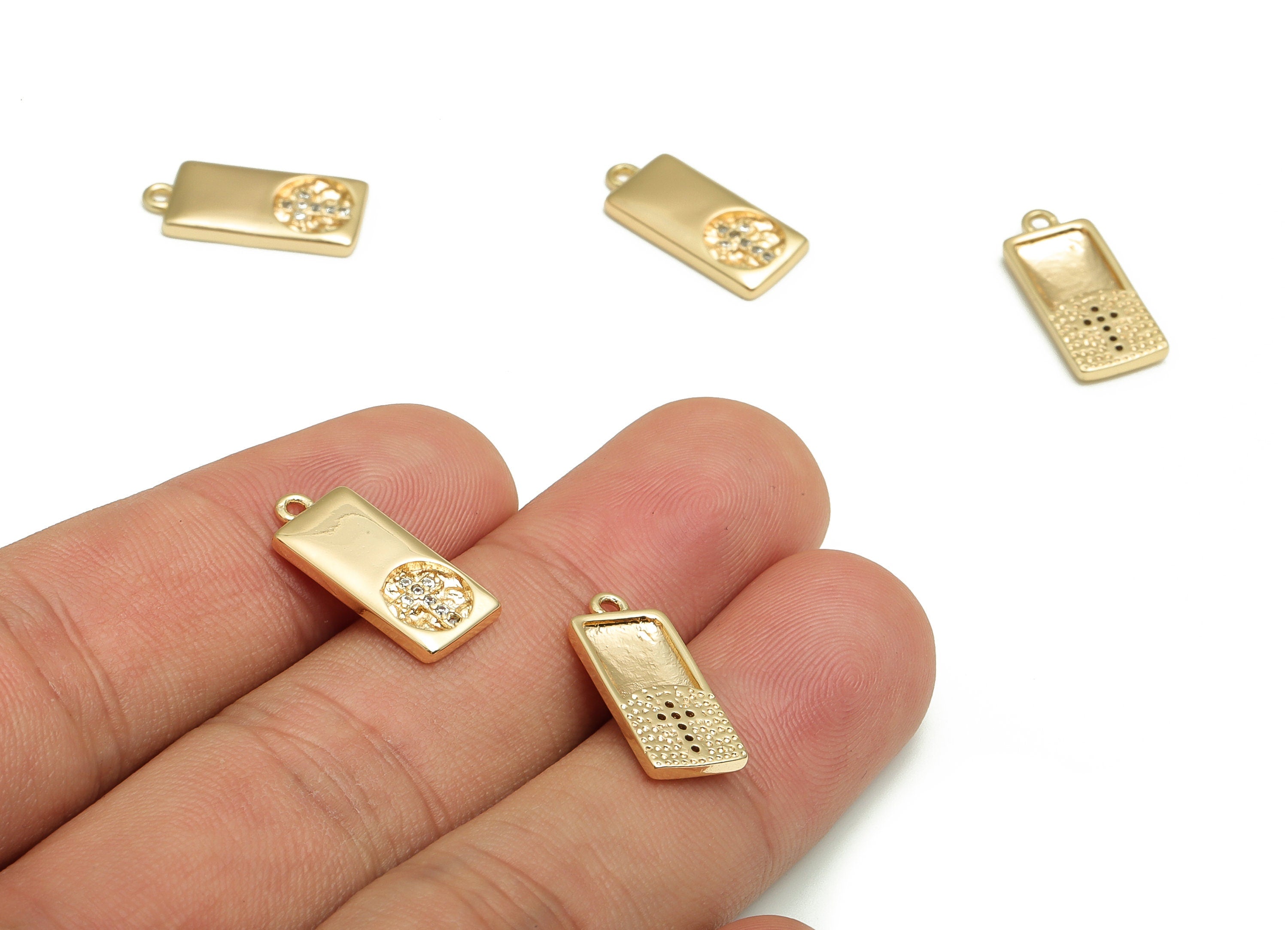 Brass Rectangle Earring Charms With Zircons - Gold Cross Pendant - 18K Real Gold Plated Brass - Jewelry Supplies - 17.9x7.7x1.9mm - RGP4111 - DOMEDBAZAAR