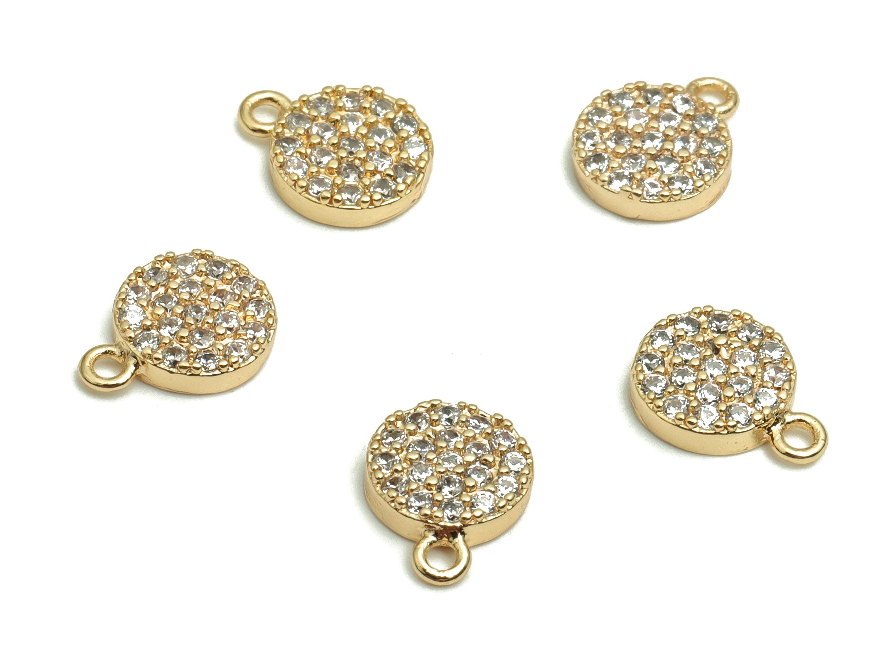 Brass Round Earring Charms With Zircons - Gold Circle Pendant - 18K Real Gold Plated Brass - Jewelry Supplies - 9.06x7x1.88mm - RGP4093 - DOMEDBAZAAR