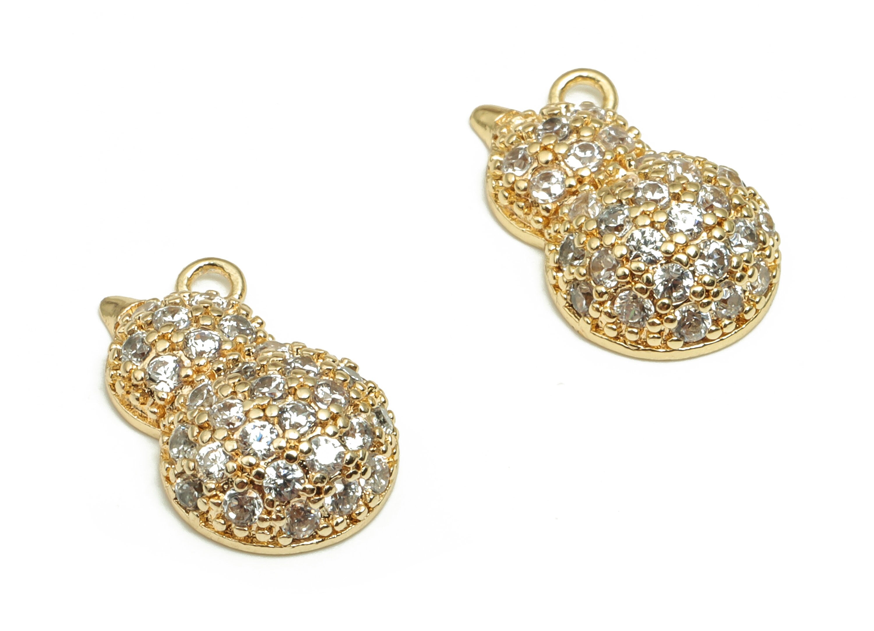 Brass Gourd Earring Charms With Zircons - Gold Gourd Pendant - 18K Real Gold Plated Brass - Jewelry Supplies - 14.84x8.89x4.33mm - RGP4105 - DOMEDBAZAAR