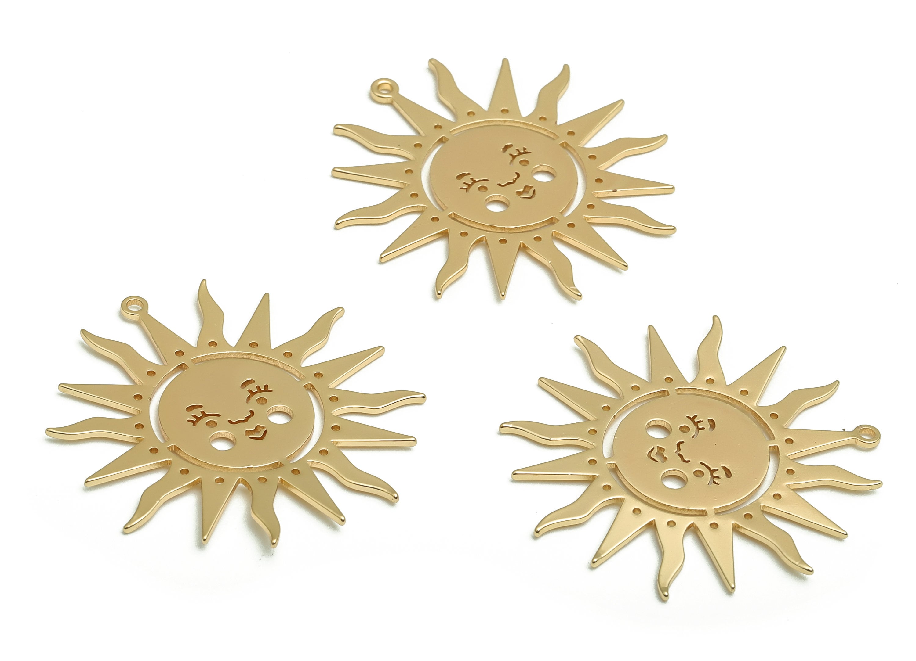 Brass Sun Earring Charms - Gold Face Pendant - 18K Real Gold Plated Brass - Jewelry Making Supplies - 32.03x32.03x0.76mm - RGP4098 - DOMEDBAZAAR