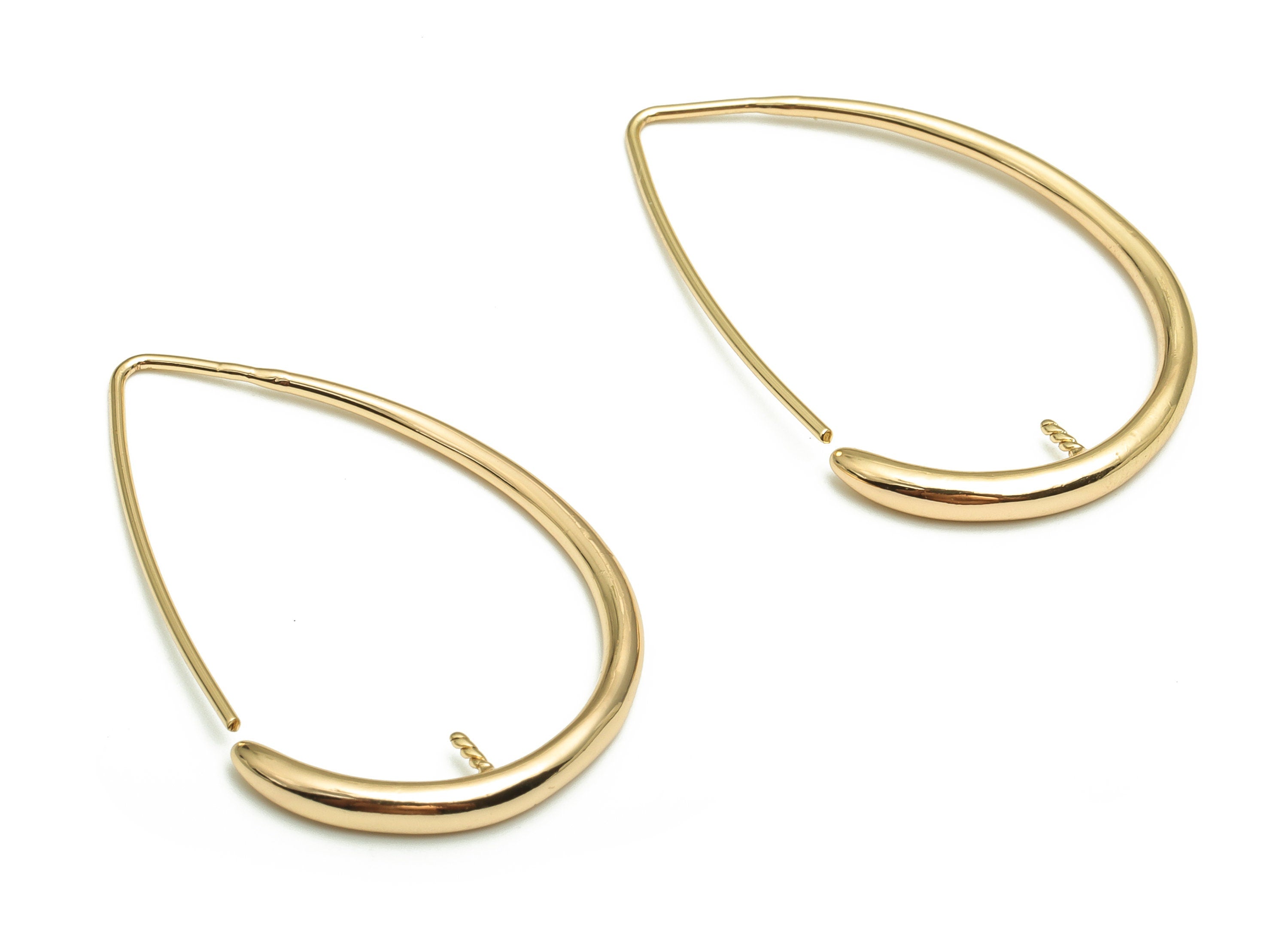 Gold Oval Earring Hooks - Brass Oval Earring Wire - 18K Real Gold Plated Brass - Jewelry Making Supplies - 37.32x25.84x2.81mm - RGP4107 - DOMEDBAZAAR