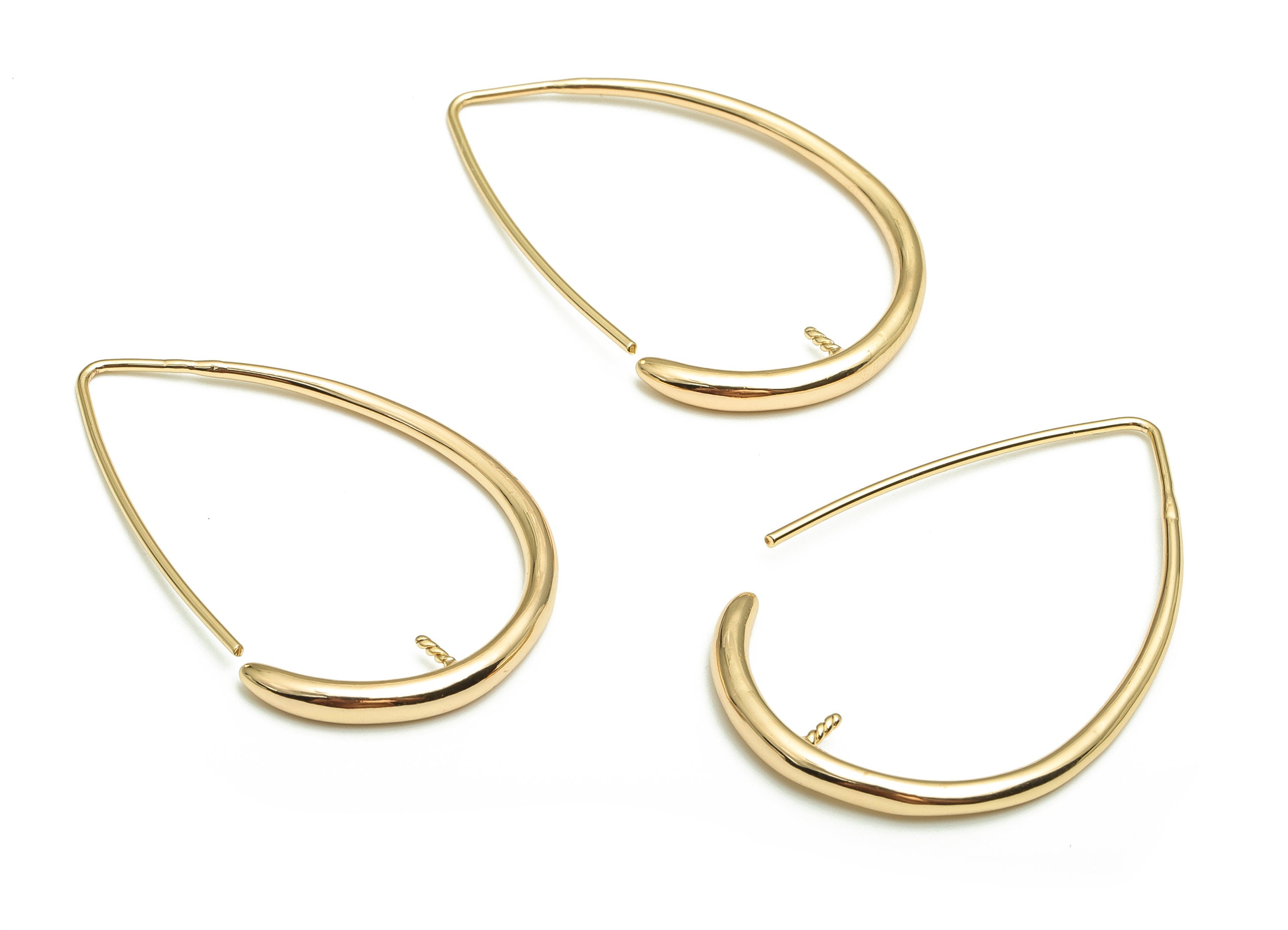 Gold Oval Earring Hooks - Brass Oval Earring Wire - 18K Real Gold Plated Brass - Jewelry Making Supplies - 37.32x25.84x2.81mm - RGP4107 - DOMEDBAZAAR