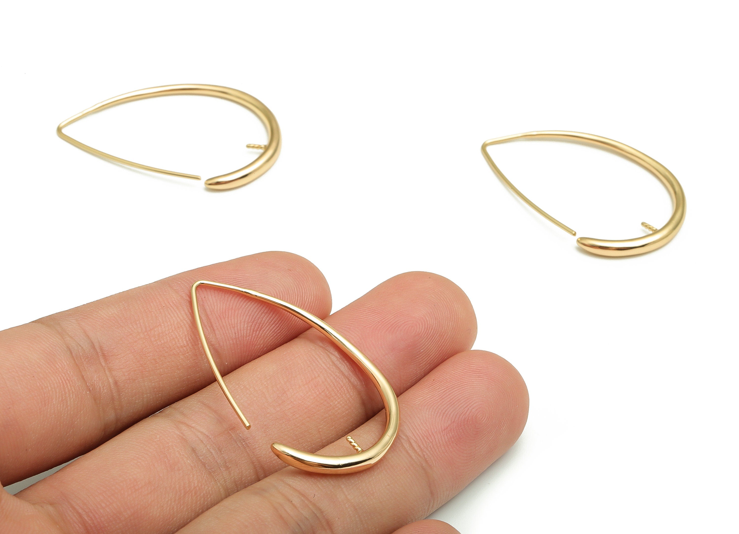Gold Oval Earring Hooks - Brass Oval Earring Wire - 18K Real Gold Plated Brass - Jewelry Making Supplies - 37.32x25.84x2.81mm - RGP4107 - DOMEDBAZAAR