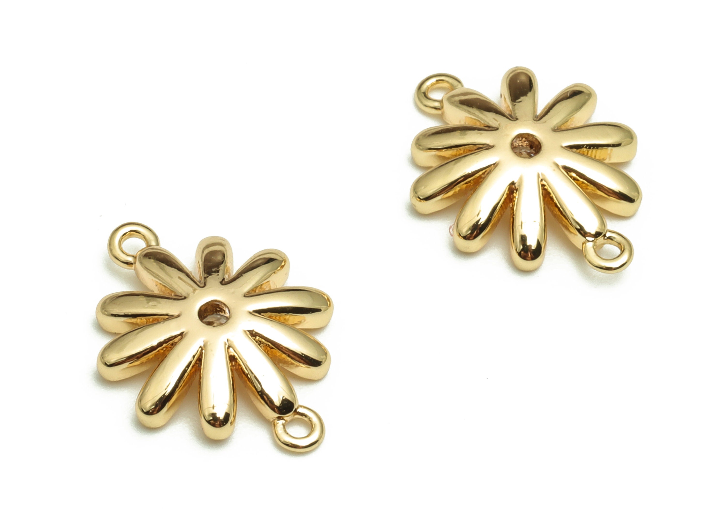 Brass Flower Earring Connector With Zircon - Gold Flower Charms - 18K Real Gold Plated Brass - Jewelry Supplies - 13.25x9.73x2.2mm - RGP4108 - DOMEDBAZAAR