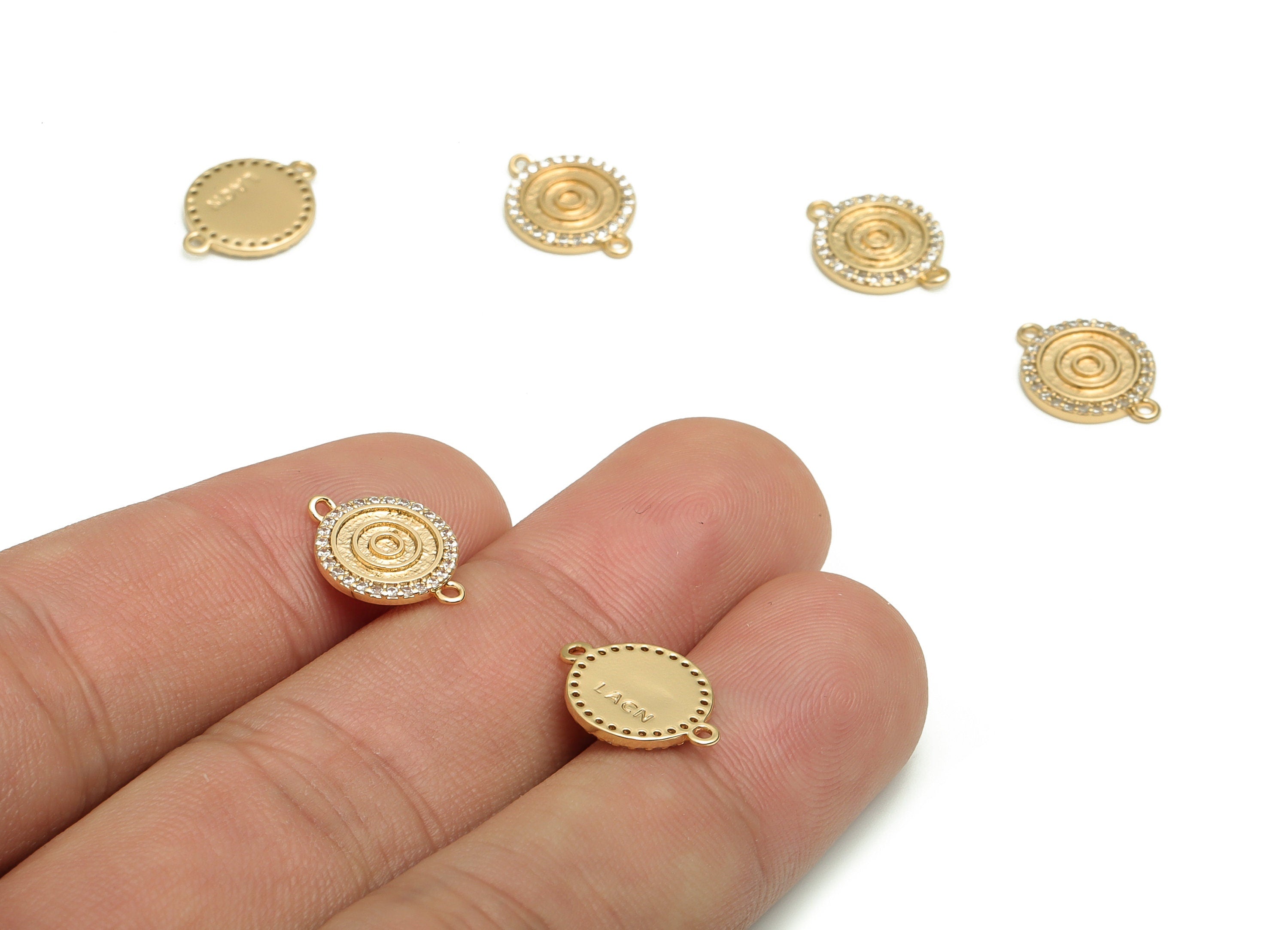 Brass Round Earring Connector With Zircons - Gold Circle Charms - 18K Real Gold Plated Brass - Jewelry Supplies - 13.6x10.2x1.4mm - RGP4086 - DOMEDBAZAAR