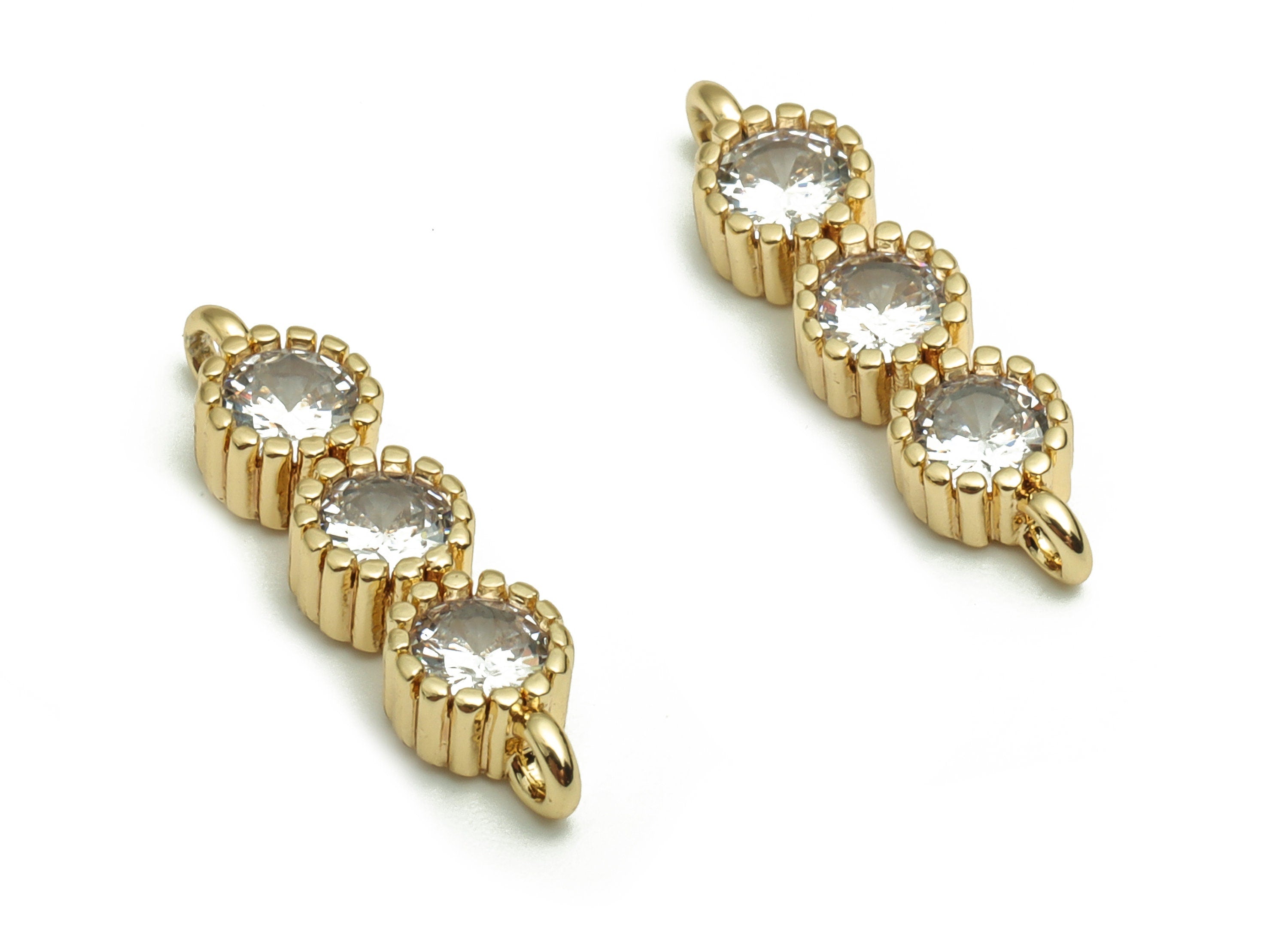 Brass Strip Earring Connectors With Zircons - Gold Strip Charms - 18K Real Gold Plated Brass - Jewelry Supplies - 18.12x4.67x2.82mm- RGP4089 - DOMEDBAZAAR