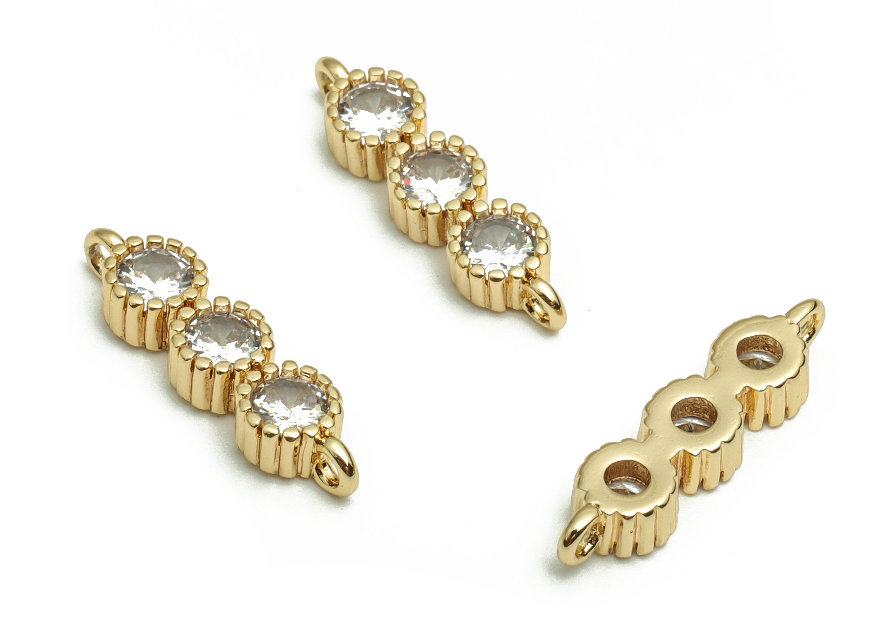 Brass Strip Earring Connectors With Zircons - Gold Strip Charms - 18K Real Gold Plated Brass - Jewelry Supplies - 18.12x4.67x2.82mm- RGP4089 - DOMEDBAZAAR