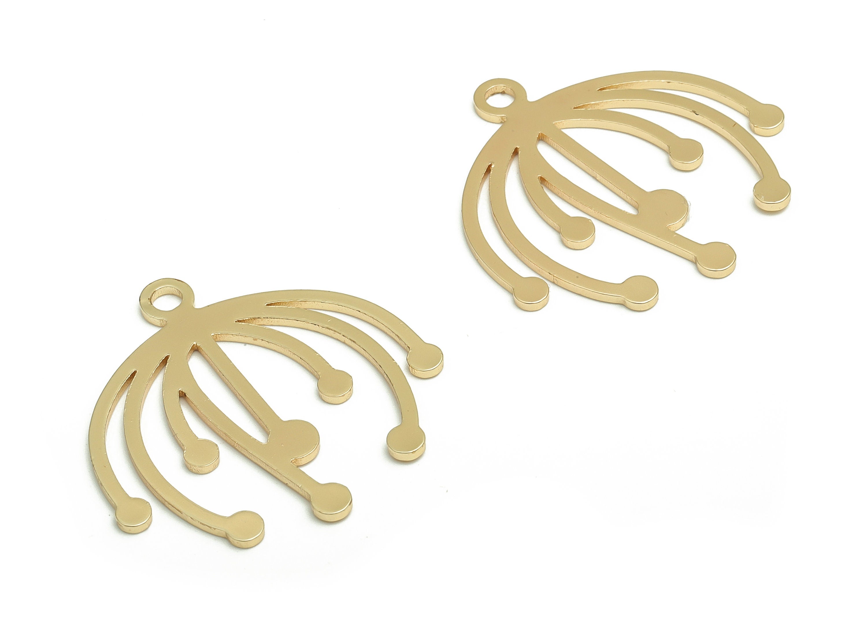 Brass Tassel Earring Charms - Gold Tassel Pendant - 18K Real Gold Plated Brass - Jewelry Making Supplies - 31.23x21.02x1.12mm - RGP4132 - DOMEDBAZAAR