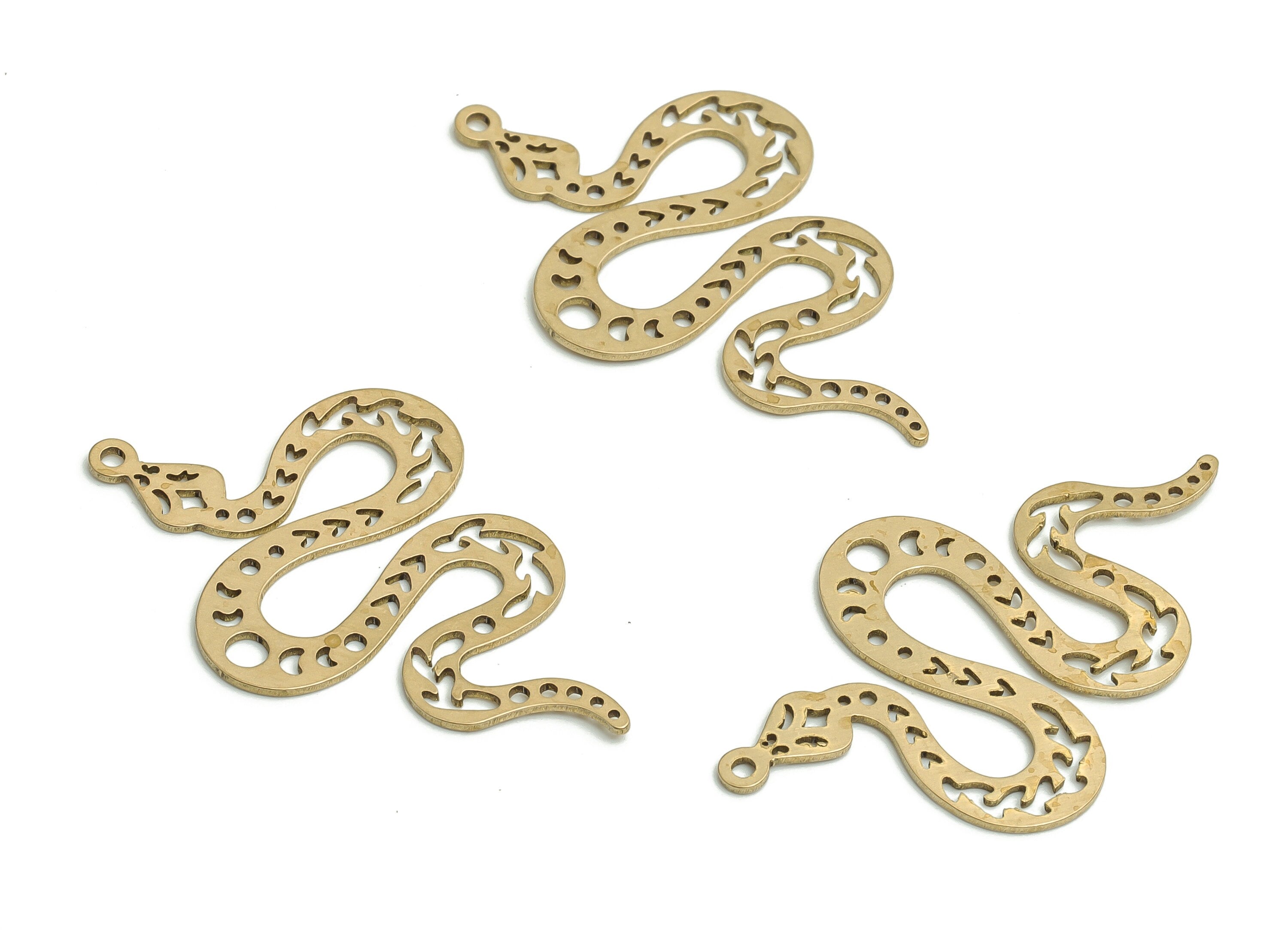 Raw Brass Snake Charm - Snake Pendant - Snake Earring - Jewelry Making Supplies Snake - Jewelry Supplies - 33.37x20.84x0.66mm- PP4791 - DOMEDBAZAAR