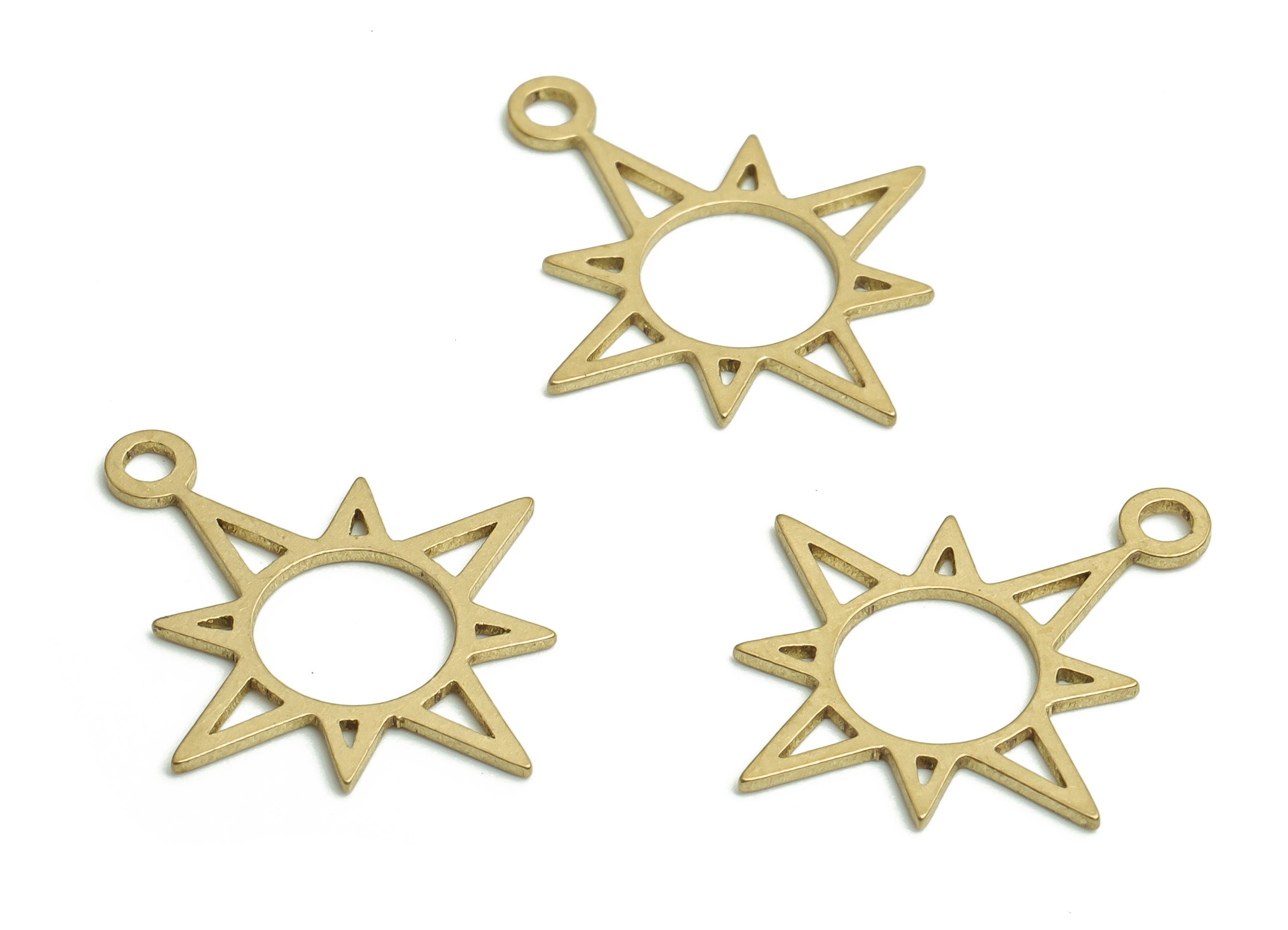 Brass Sun Earring Charms - Raw Brass Sun Pendant - DIY Jewelry Making Supplies - 18.62x15.76x0.61mm - PP4778 - DOMEDBAZAAR