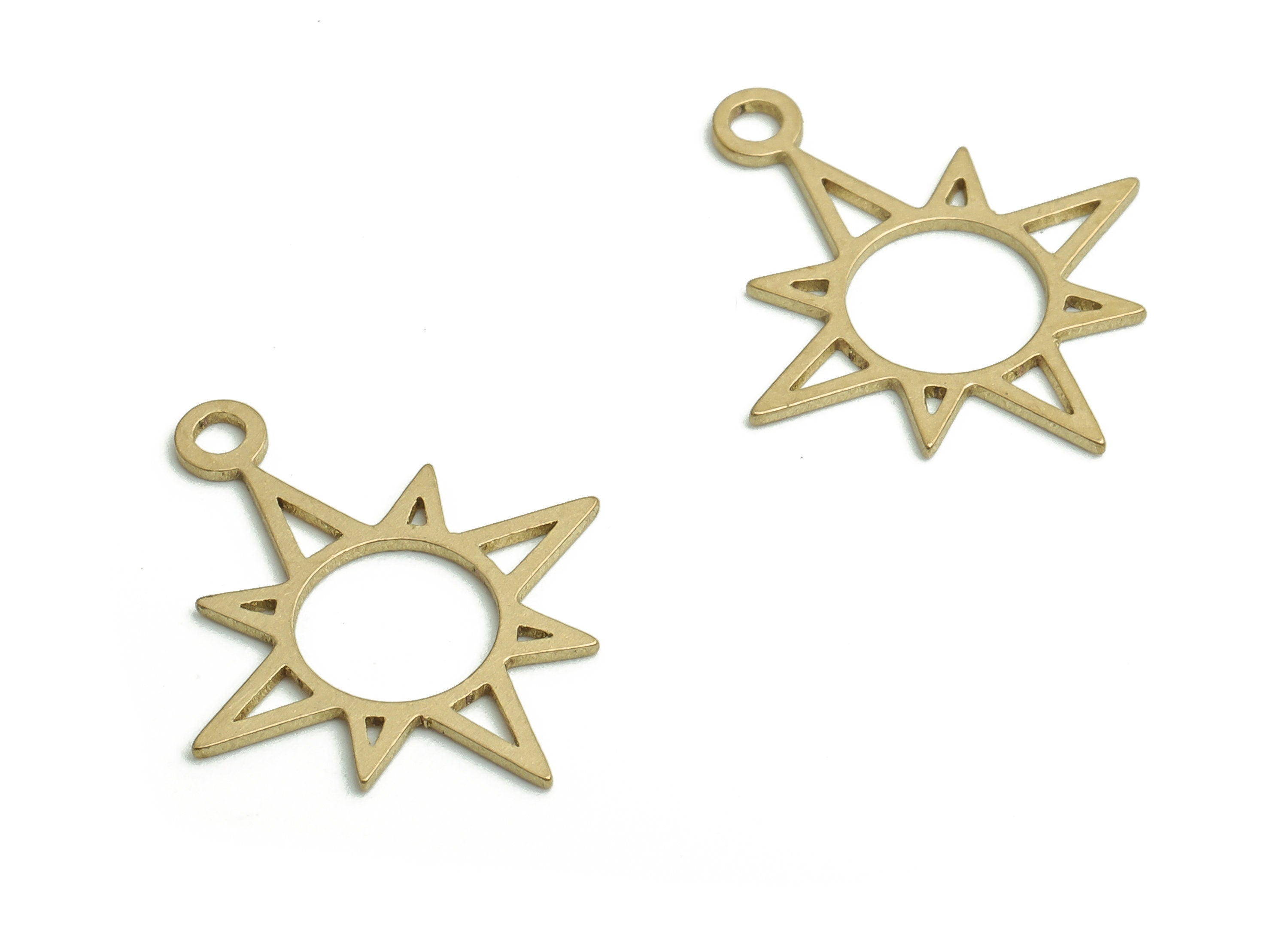 Brass Sun Earring Charms - Raw Brass Sun Pendant - DIY Jewelry Making Supplies - 18.62x15.76x0.61mm - PP4778 - DOMEDBAZAAR