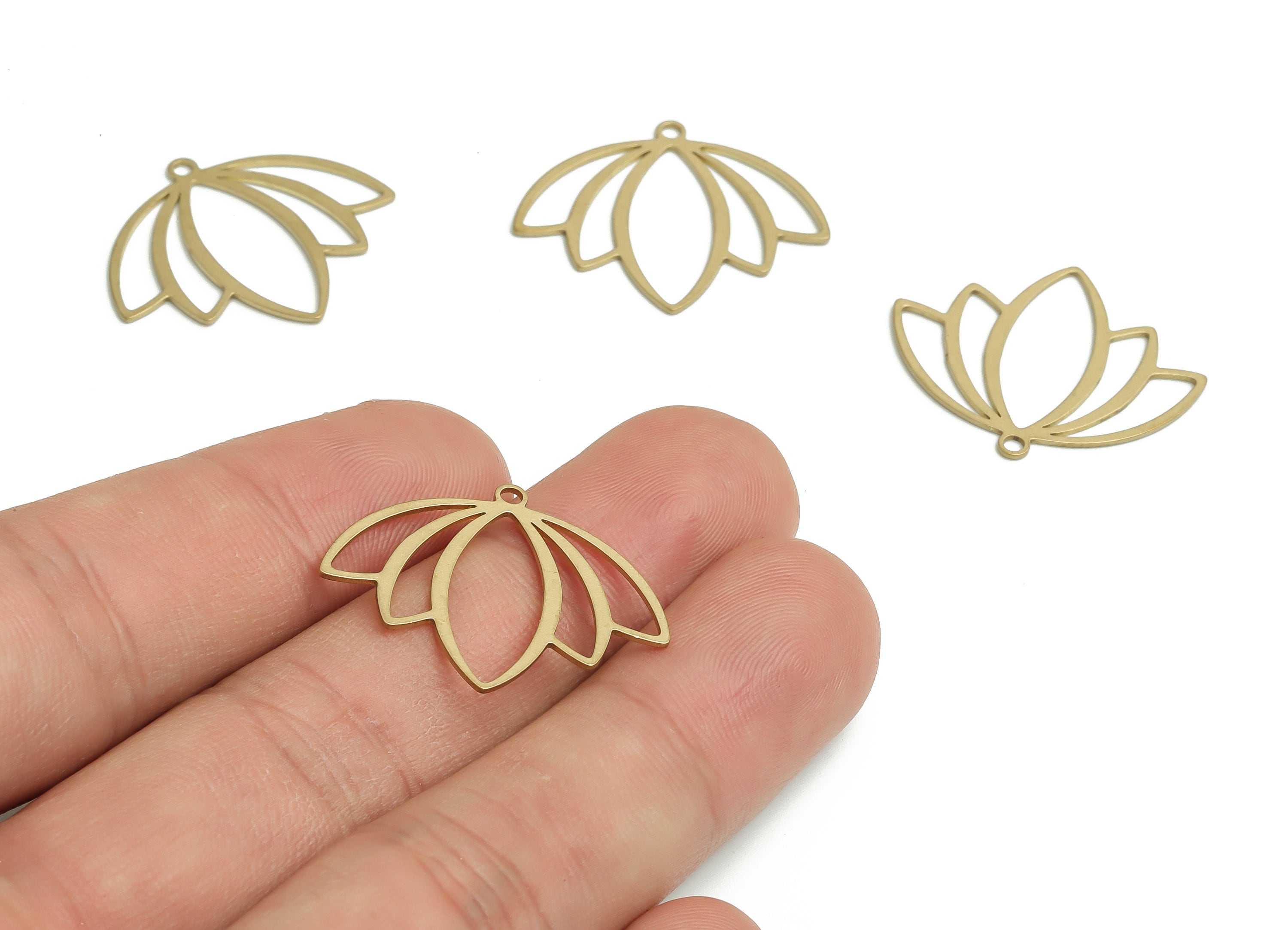 Brass Lotus Earring Charms - Raw Brass Flower Pendant - DIY Jewelry Making Supplies - 26.86x22.63x0.6mm - PP4774 - DOMEDBAZAAR