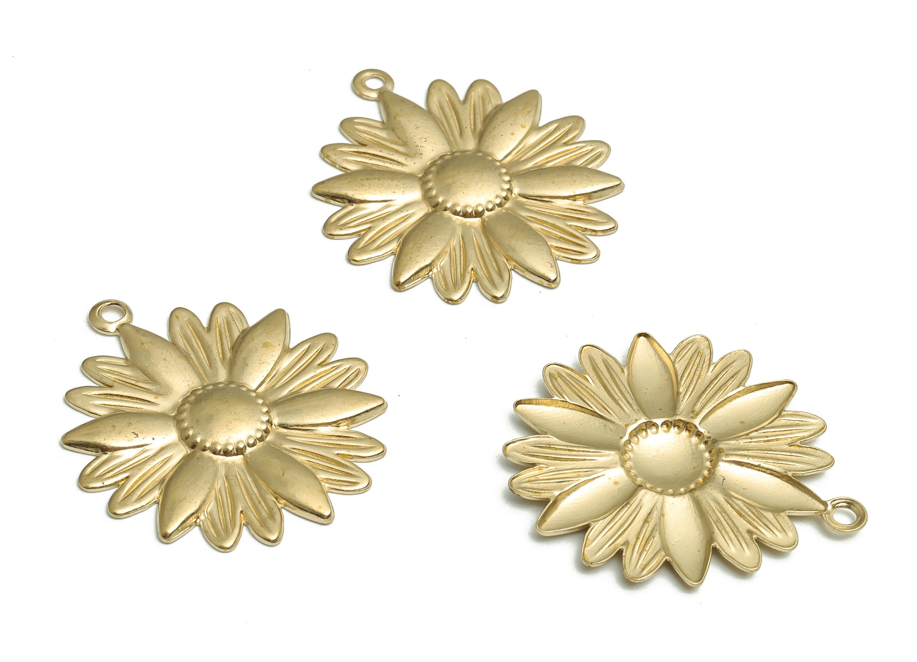 Brass Sun Flower Earrings Charms - Raw Brass Flower Pendant Charm - Jewelry Making Supplies - 33.66x29.76x1.75mm - PP4728 - DOMEDBAZAAR