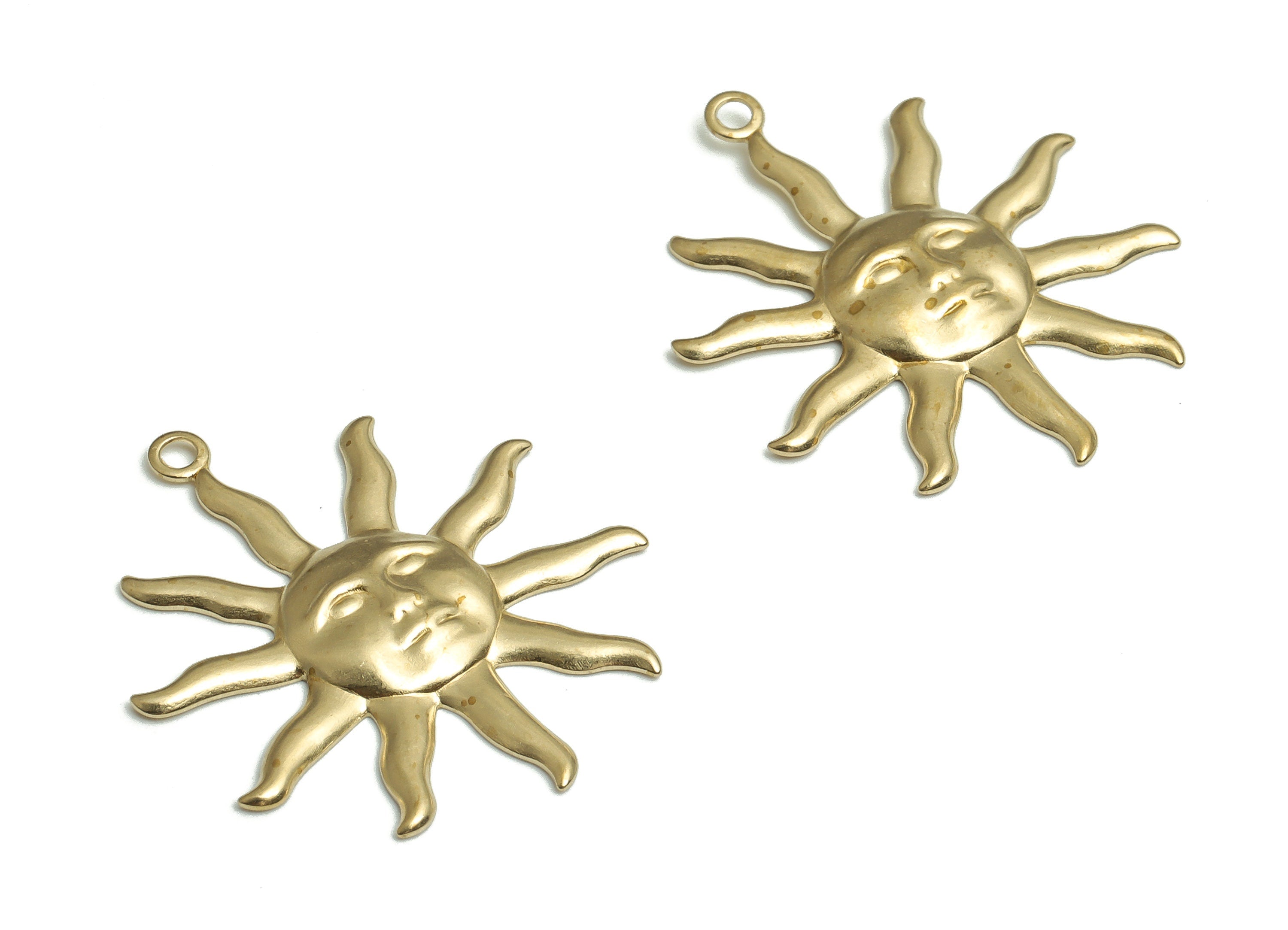 Brass Sun Earring Charms - Raw Brass Face Pendant - DIY Jewelry Making Supplies - 29.69x26.66x2.14mm - PP4815 - DOMEDBAZAAR
