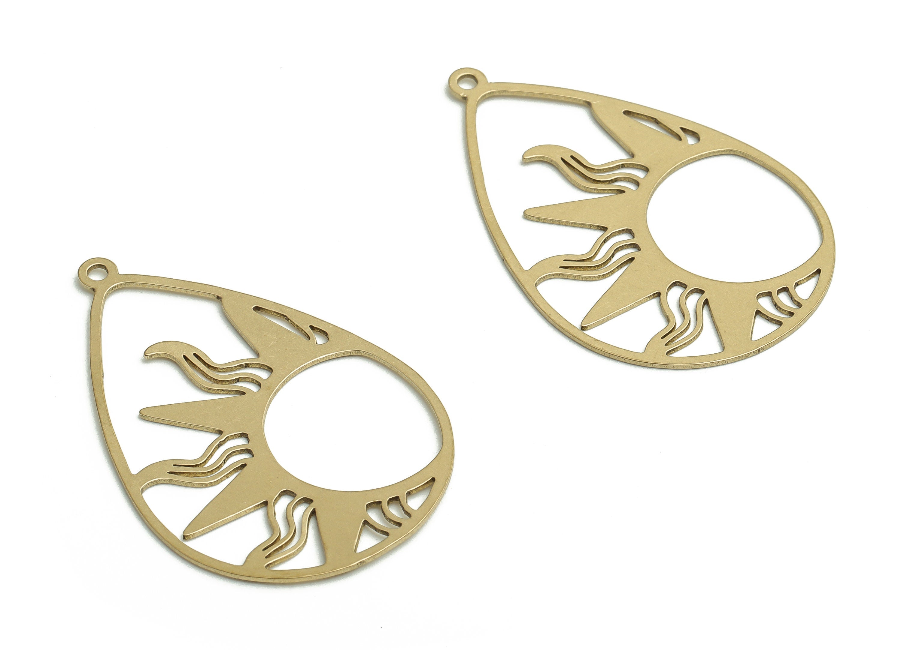 Raw Brass Drop Sun Charm – Raw Brass Drop Sun Pendant – Drop Sun Earring Charm – Jewelry Making Supplies - 40.72x26.42x0.66mm - PP4762 - DOMEDBAZAAR