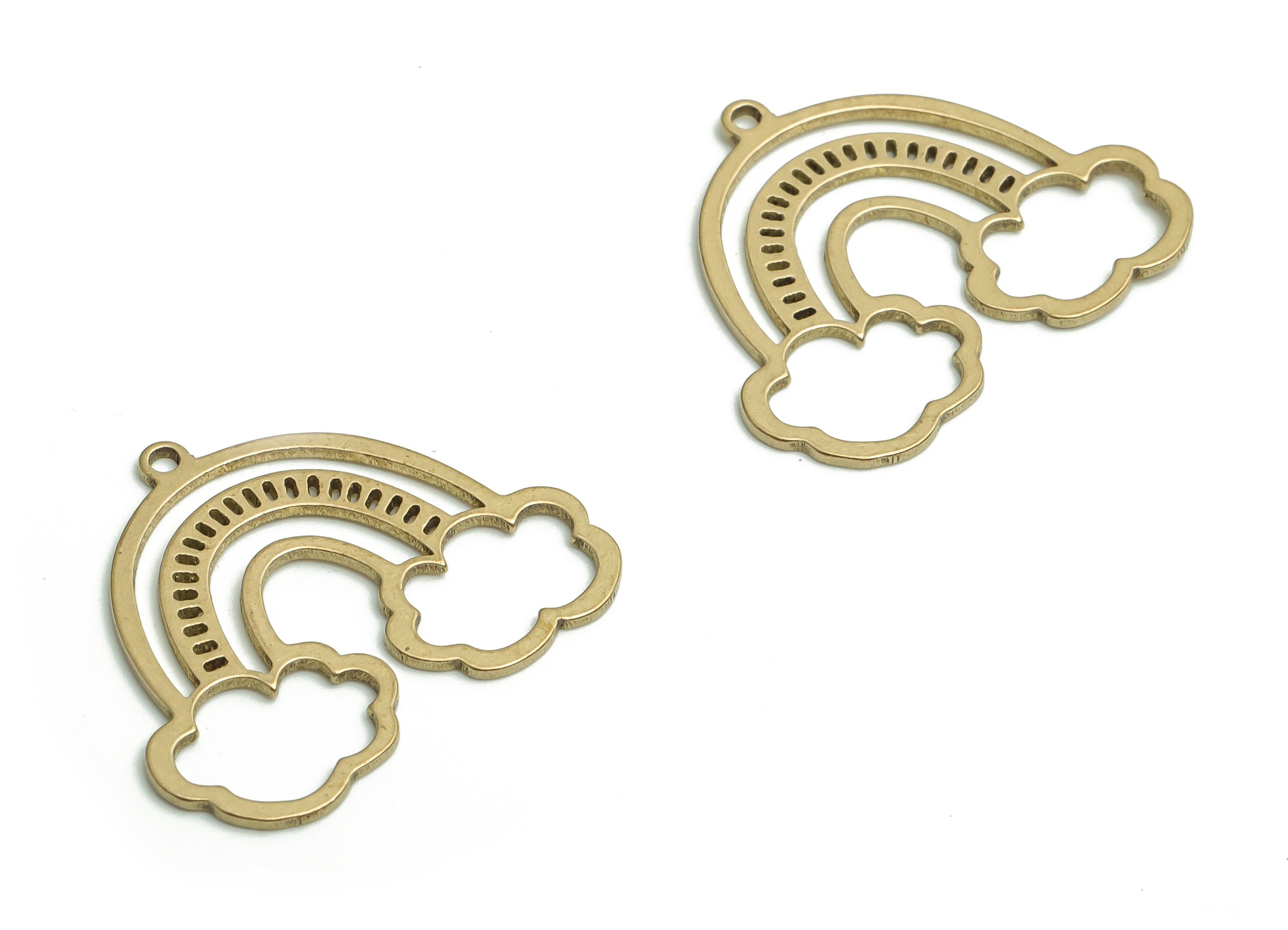 Brass Rainbow Pendant – Raw Brass Clouds Arch Pendant - Geometric Rainbow Earring Charm – Jewelry Supplies - 22.23x18.72x0.7mm - PP4173 - DOMEDBAZAAR