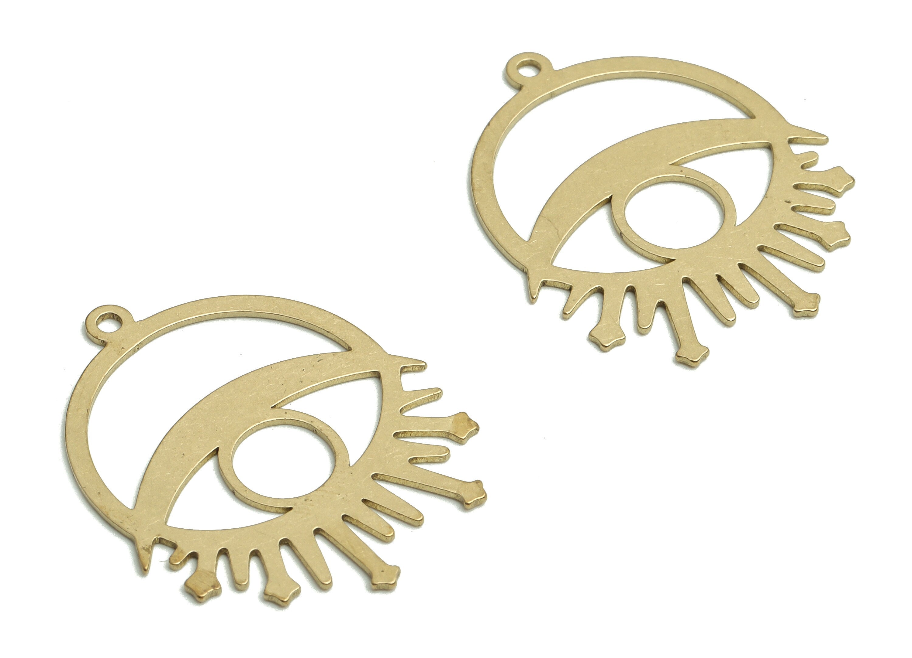 Raw Brass Round Earring Charms - Brass Eye Crescent Pendant Charm - Brass Circle Charms - Jewelry Making Supplies -28.3x23.3x0.58mm- PP4740 - DOMEDBAZAAR