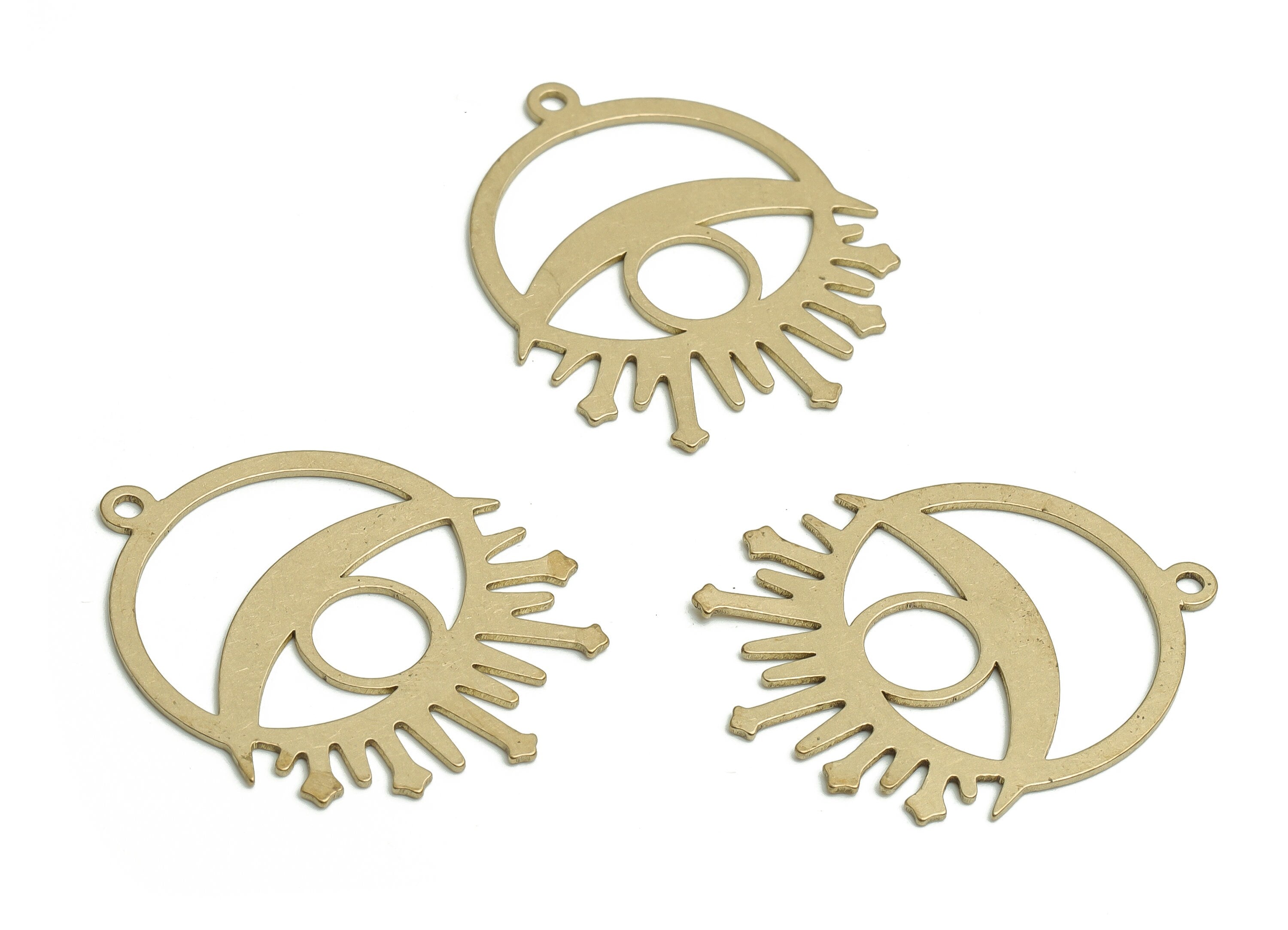 Raw Brass Round Earring Charms - Brass Eye Crescent Pendant Charm - Brass Circle Charms - Jewelry Making Supplies -28.3x23.3x0.58mm- PP4740 - DOMEDBAZAAR
