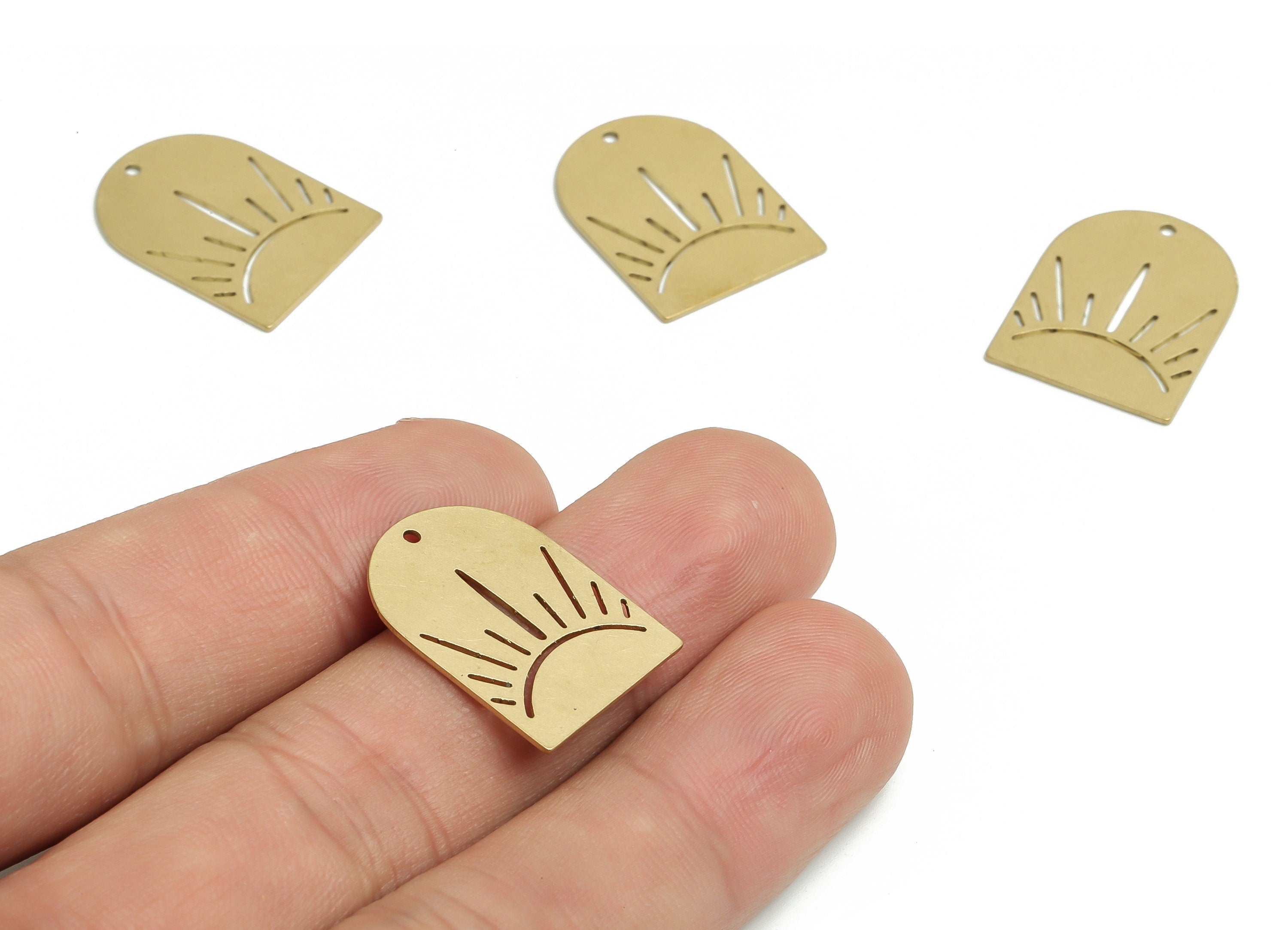 Raw Brass Domed Earring Charms - Brass Semicircle Rising Sun Pendant - Jewelry Making Supplies - 21.75x16.19x0.57mm - PP4177 - DOMEDBAZAAR