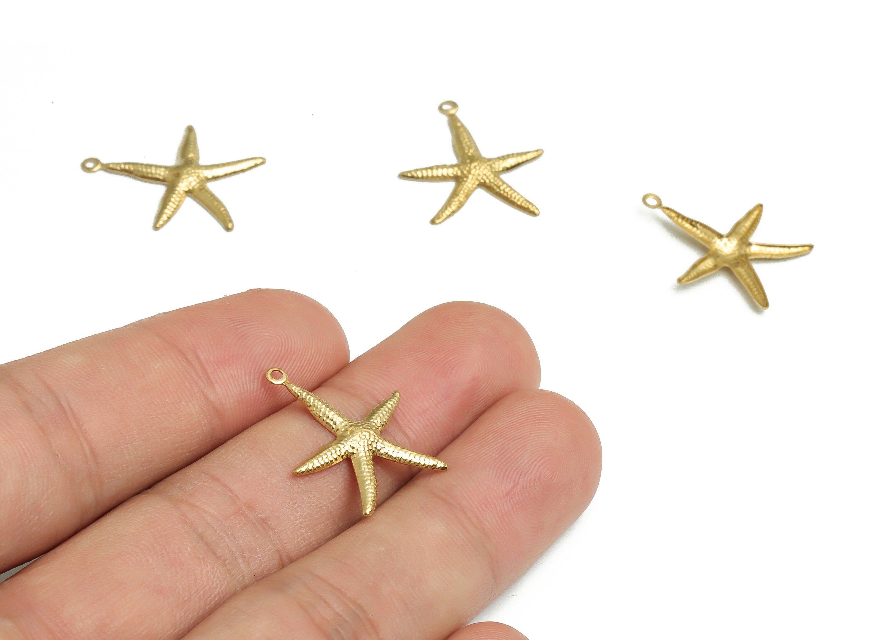 Brass Starfish Earring Charms - Raw Brass Starfish Pendant - DIY Jewelry Making Supplies - 22.6x18.78x1.54mm - PP4712 - DOMEDBAZAAR