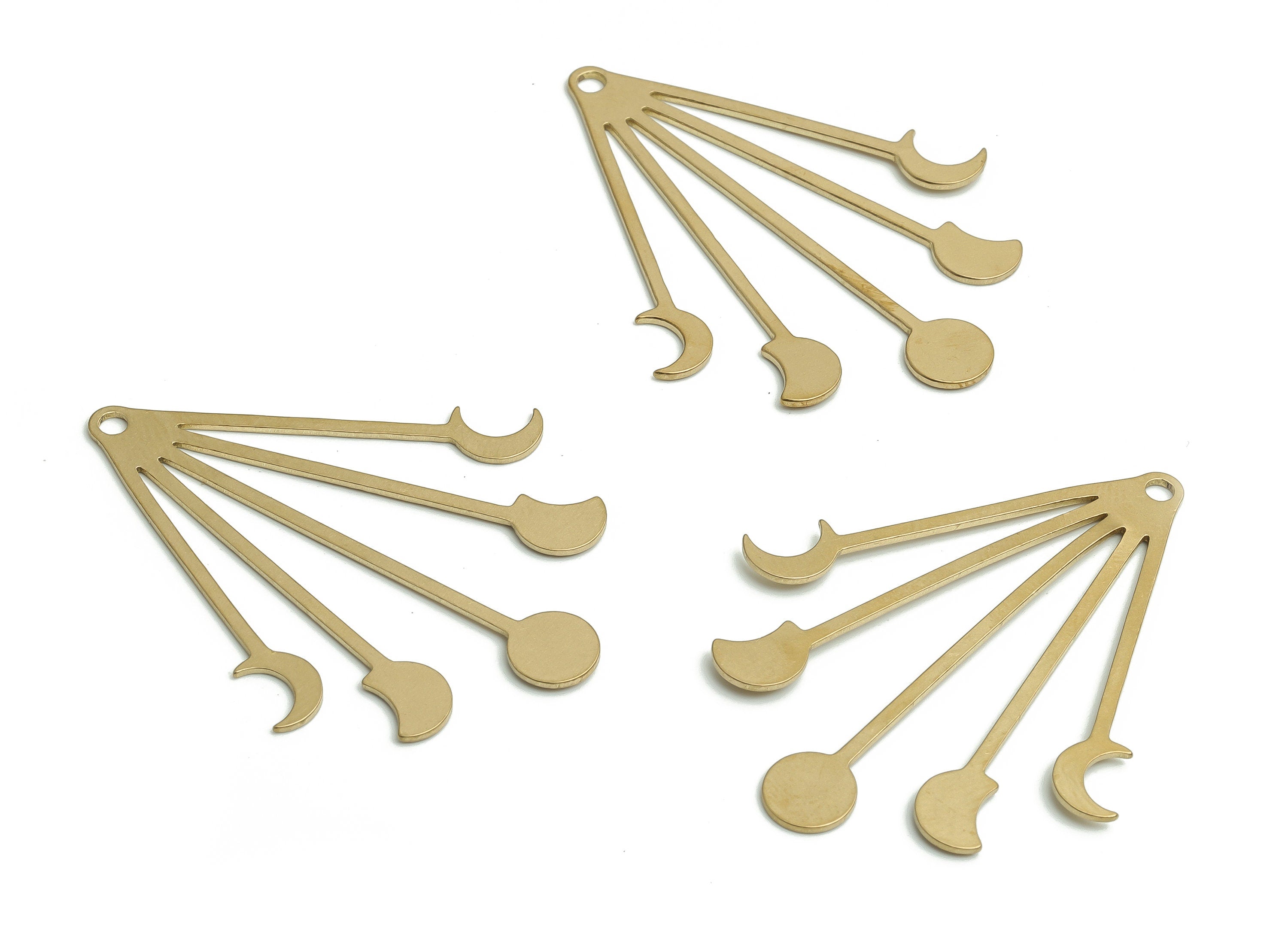 Brass Phases of Moon Earring Charms - Raw Brass Fringe Pendant - Jewelry Making Supplies - 41.71x33.2x0.8mm- PP4795 - DOMEDBAZAAR