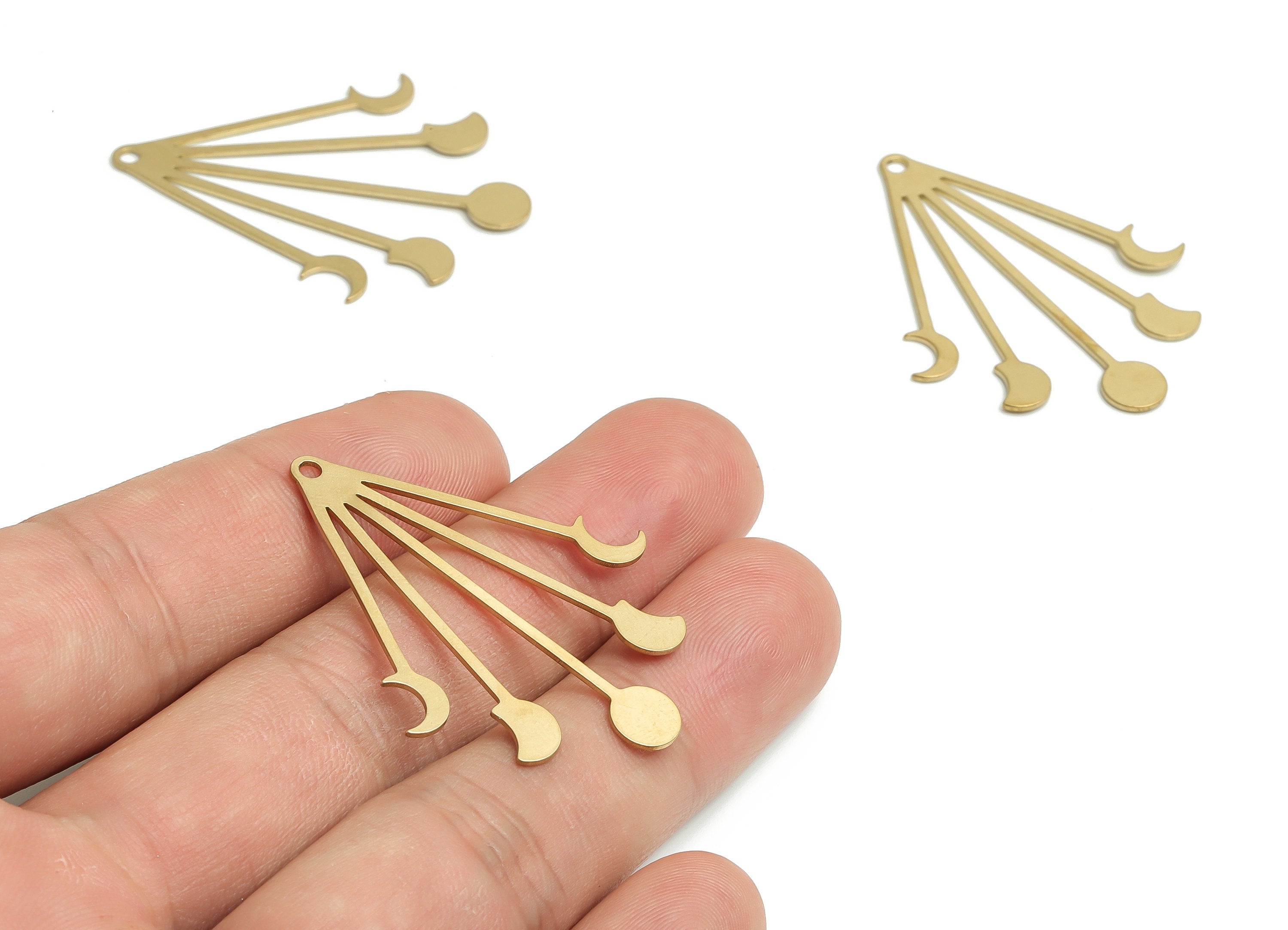 Brass Phases of Moon Earring Charms - Raw Brass Fringe Pendant - Jewelry Making Supplies - 41.71x33.2x0.8mm- PP4795 - DOMEDBAZAAR
