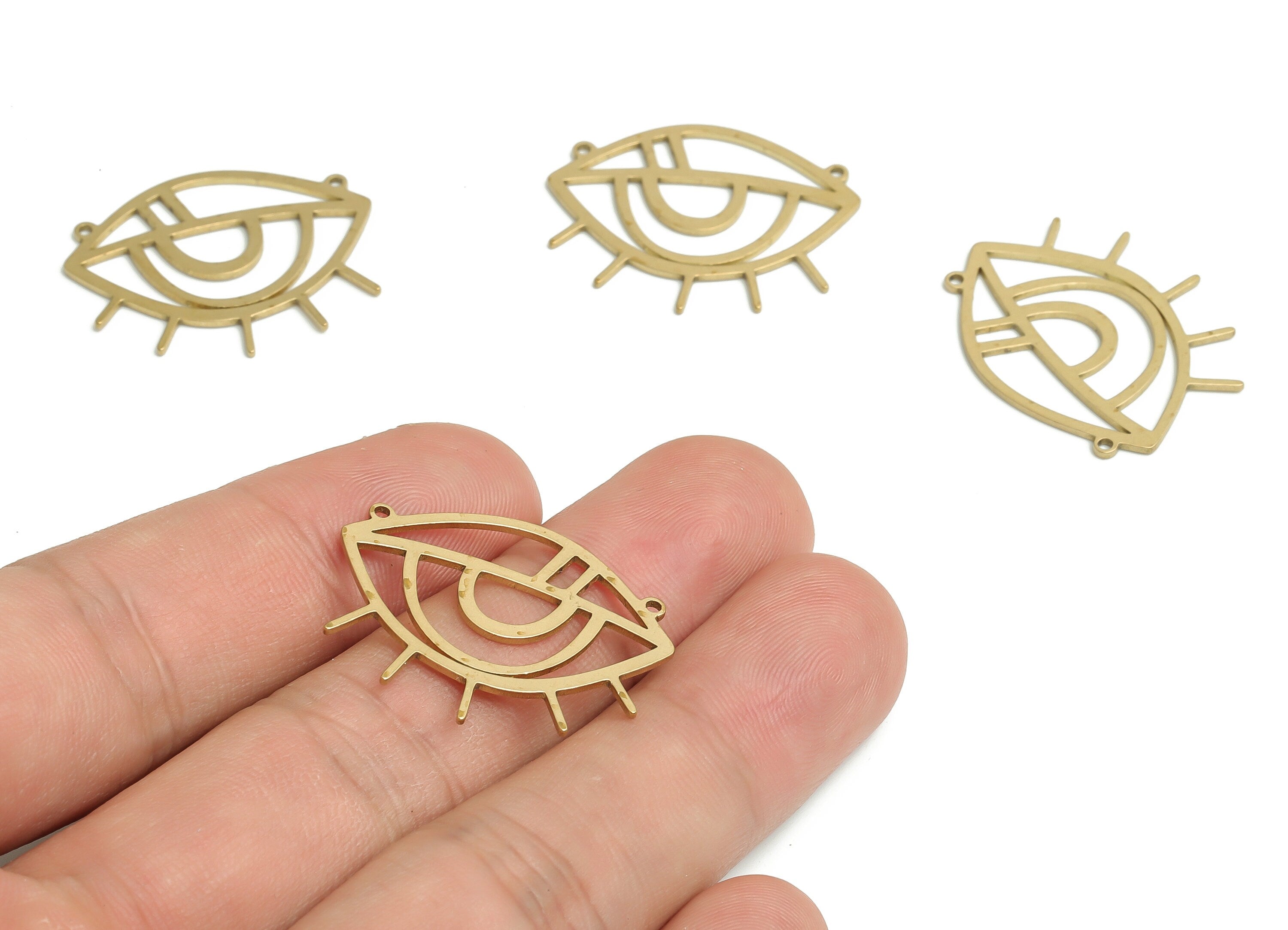 Brass Eye Earring Connectors - Raw Brass Sun Pendant - Brass Eyelashes Charms – Jewelry Making Supplies - 28.6x23.26x0.8mm - PP4178 - DOMEDBAZAAR