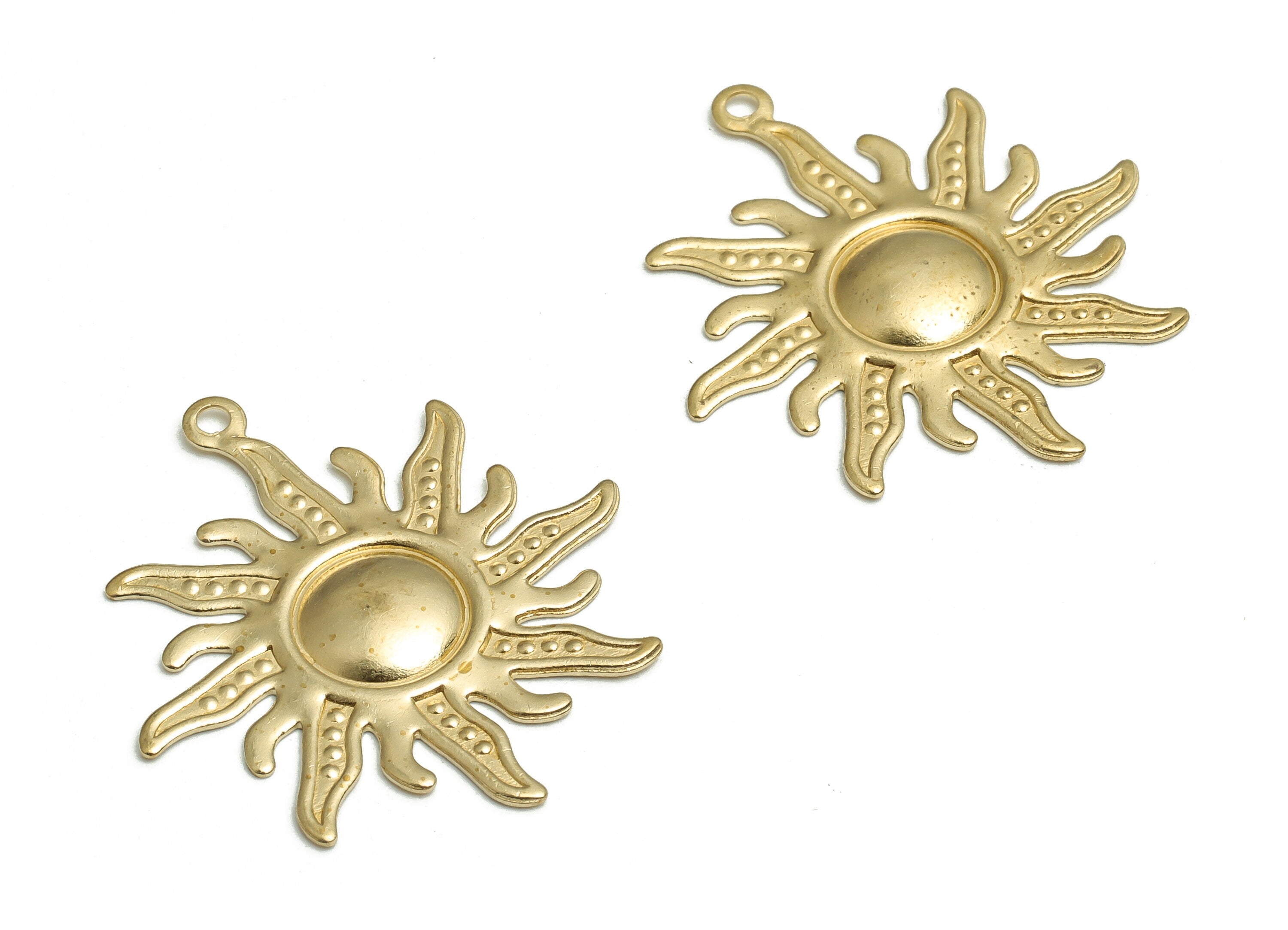Brass Sun Earring Charms - Raw Brass Sun Pendant - DIY Jewelry Making Supplies - 33.15x29.85x1.7mm - PP4730 - DOMEDBAZAAR